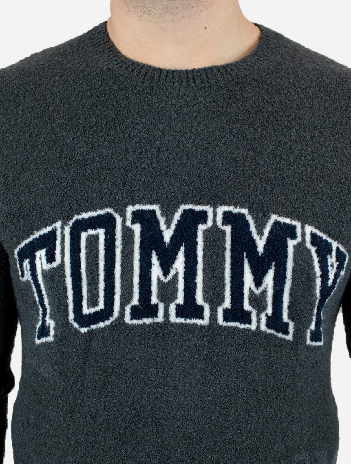 Vista 3 Blusa Tommy Hilfiger Masculina Slim Bouclê Varsity Logo grafite Tommy Hilfiger grafite
