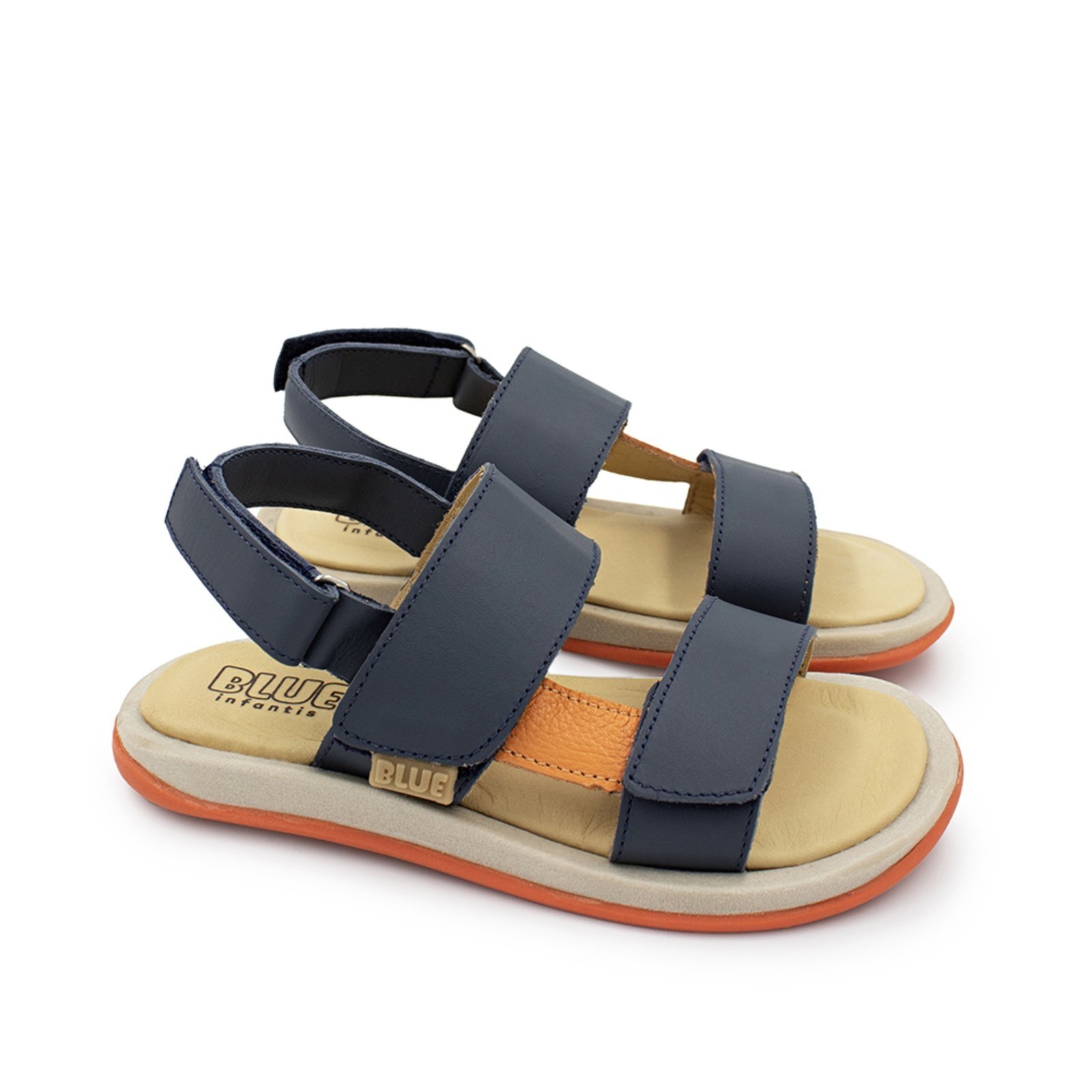 Vista 2 Infantil - Sandalia Menino Blue Nico Couro Marinho Laranja Blue Infantis azul marinho blue Blue Infantis azul marinho blue
