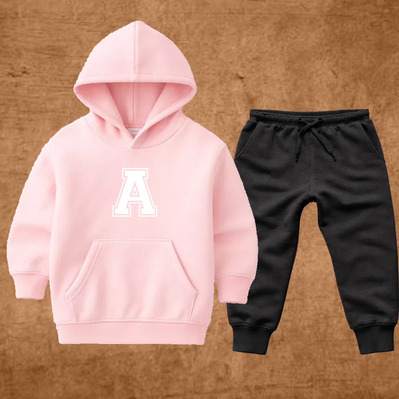 Infantil - Conjunto Moletom Urbania Moleton escola volta as aulas Canguru Fechado com Bolso e Capuz Rosa claro estampa Letra A