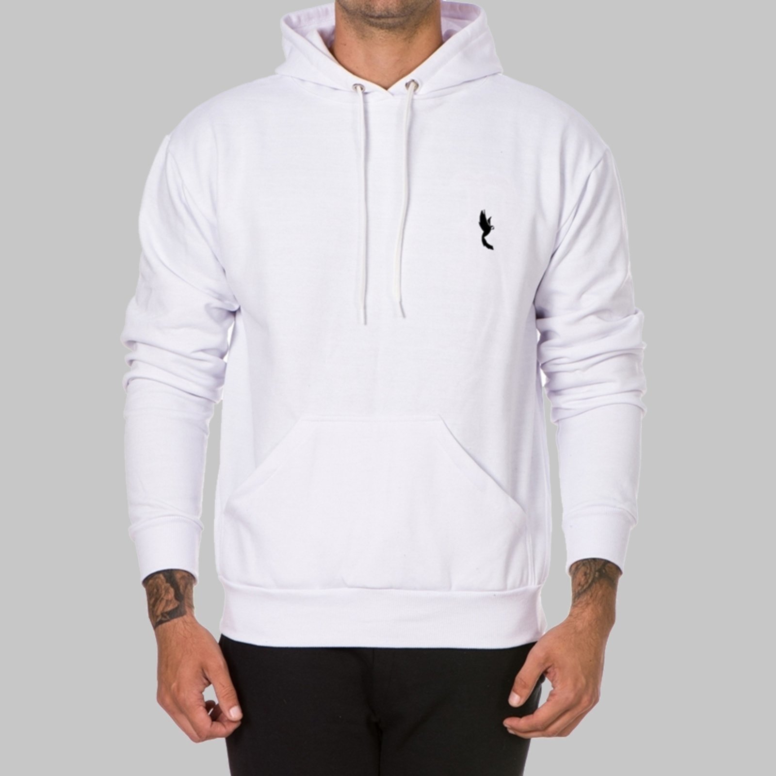 Blusa Moletom Inverno Polo Blu Com Capuz e Bolso Canguru Branco