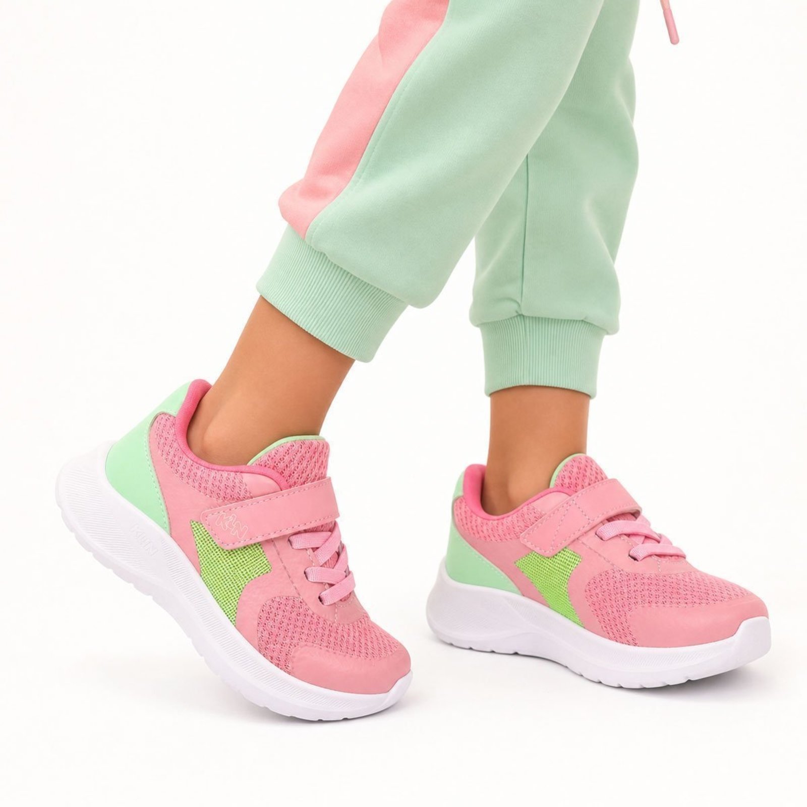Infantil - Tênis Feminino Klin Freedom Rosa com Verde Lima