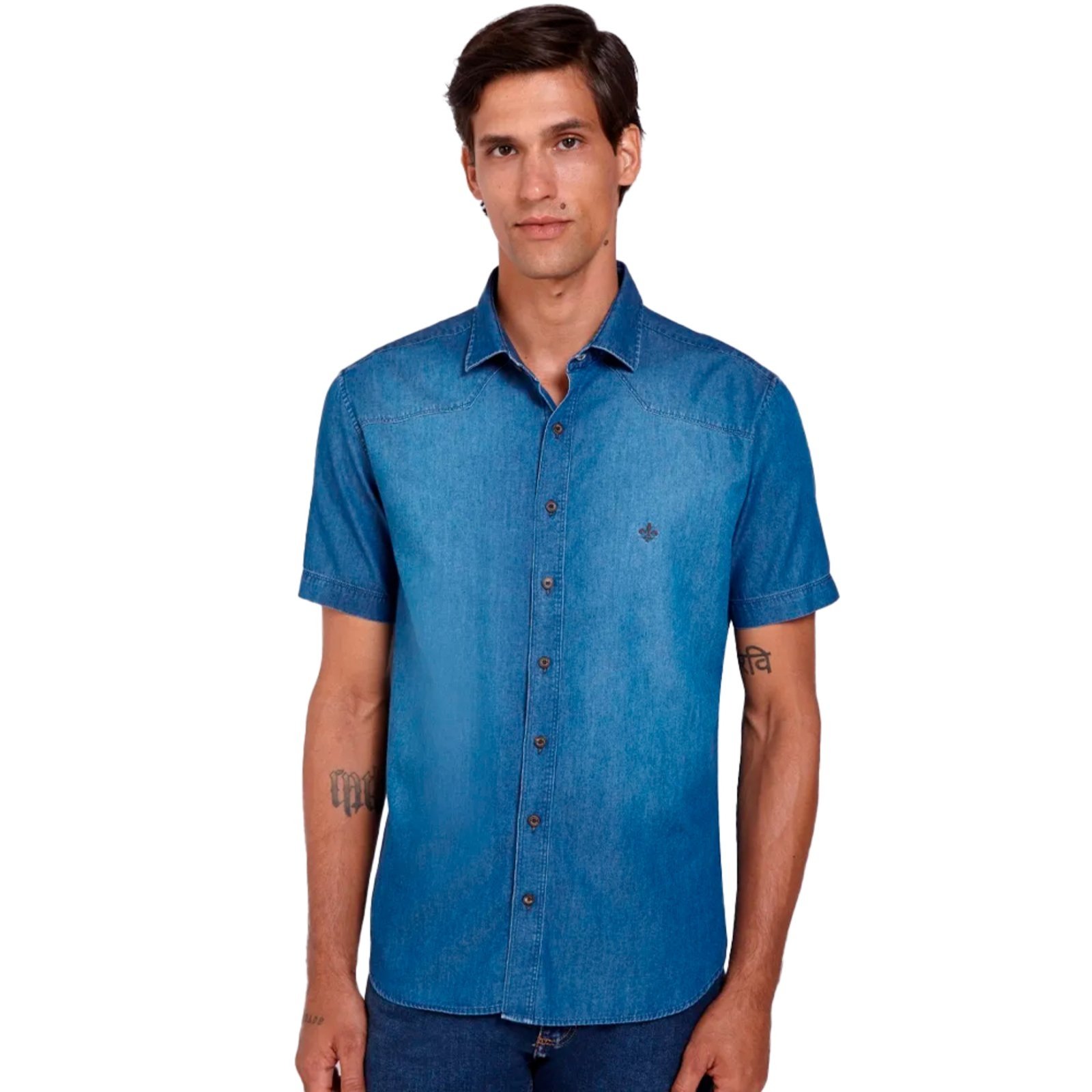 Camisa Jeans Dudalina Slim Pr27 Azul Masculino