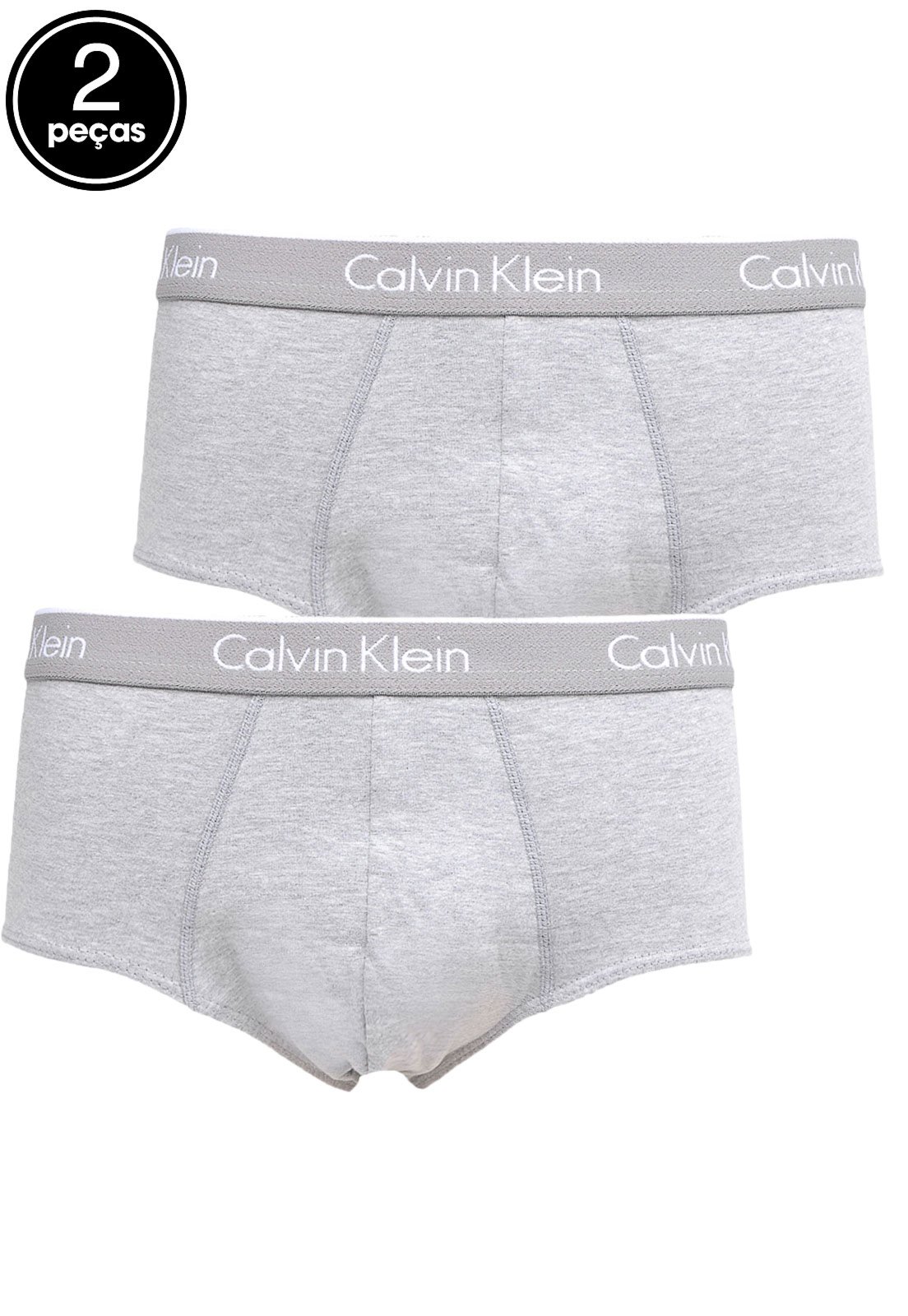 Kit 2pçs Cueca Calvin Klein Underwear Slip Logo Cinza