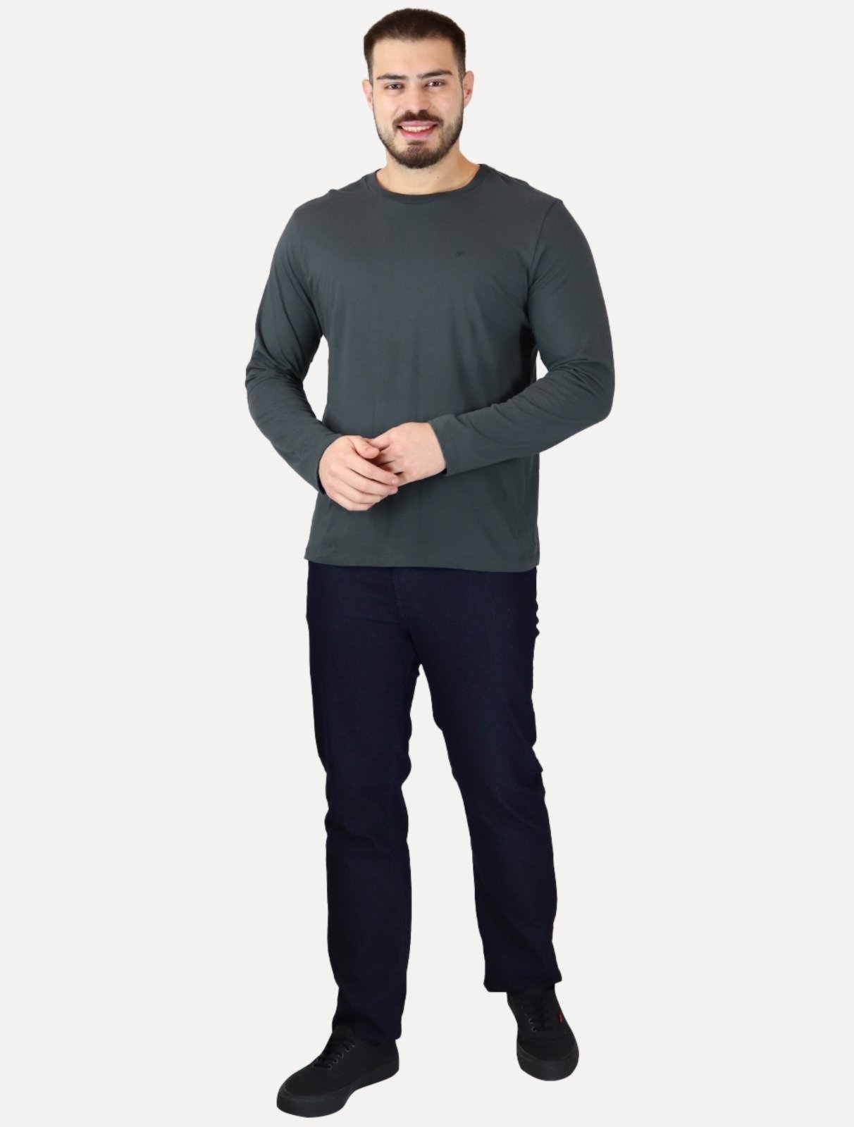 Camiseta Ellus Masculina Manga Longa Cotton Fine Classic Midnight Blue Marinho