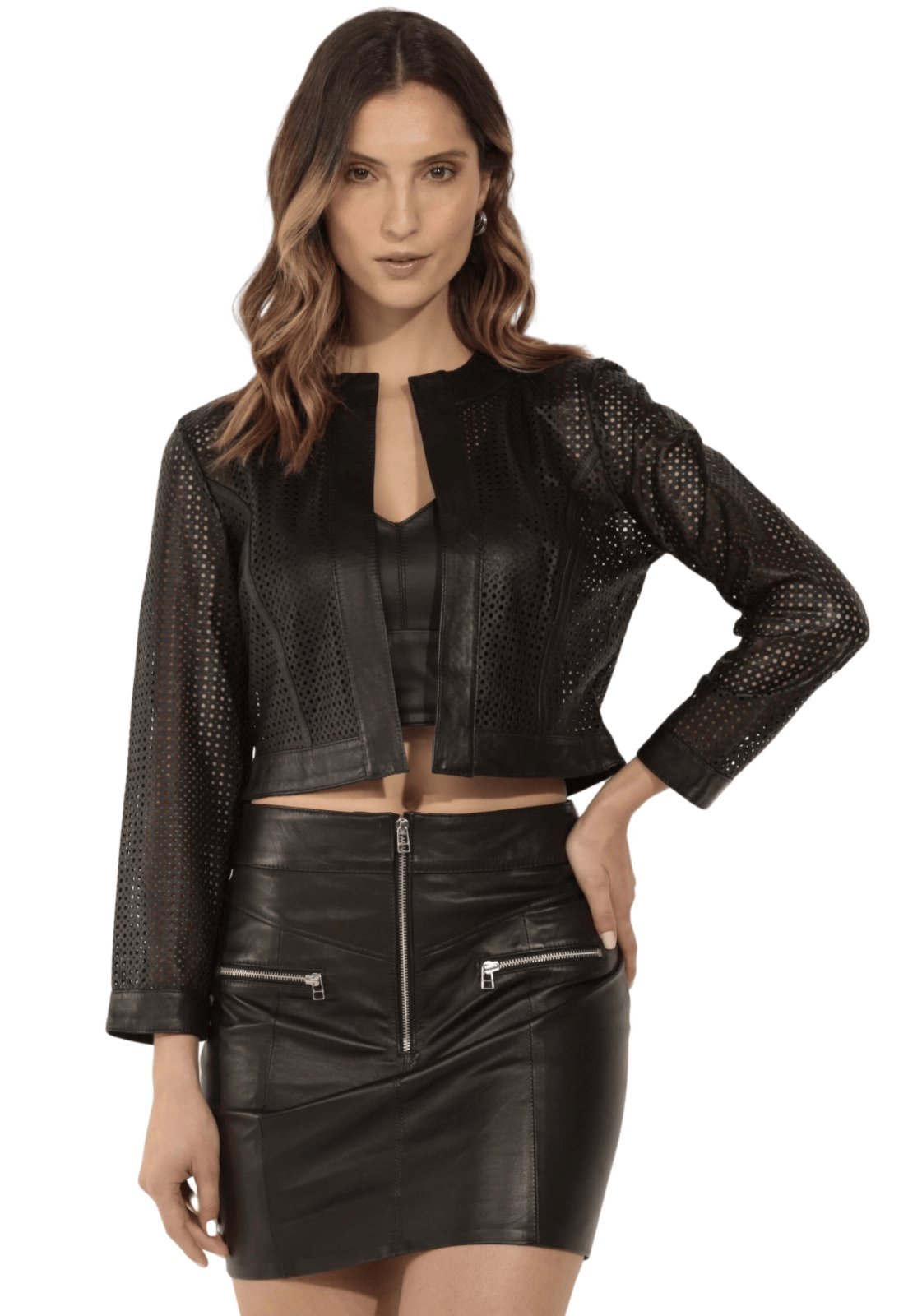 Spencer em Couro Vazado JVL Preto