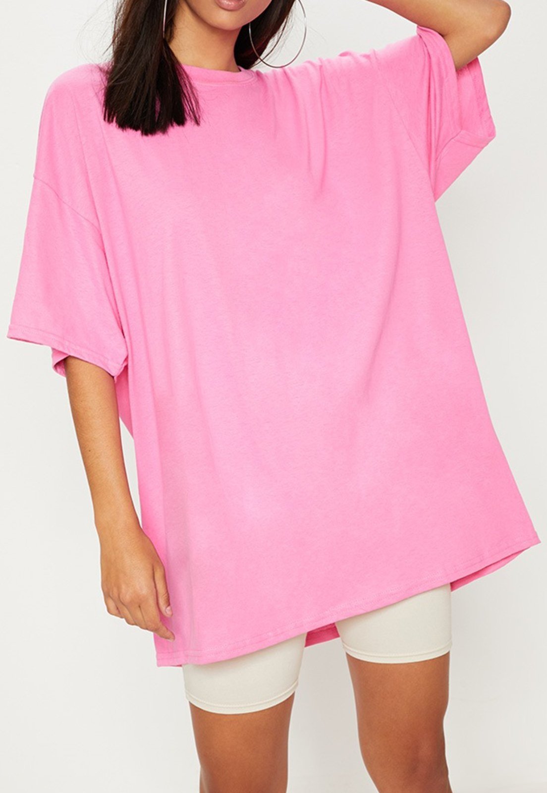 Camiseta Grande Blusa Academia Fitness Feminina Oversized Camisa streetwear Over Lisa Rosa Claro