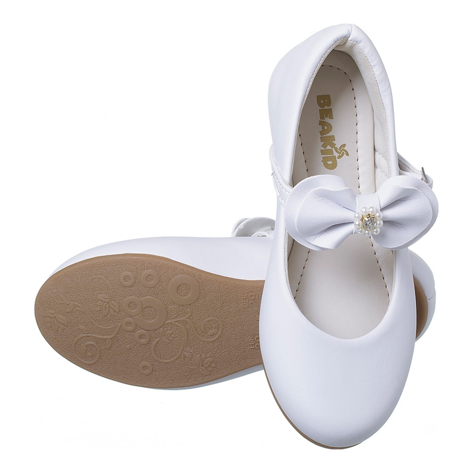 Infantil – Sapatilha Feminina Social Batizado Menina Com Laço Exclusivo Strass Branco Fosco