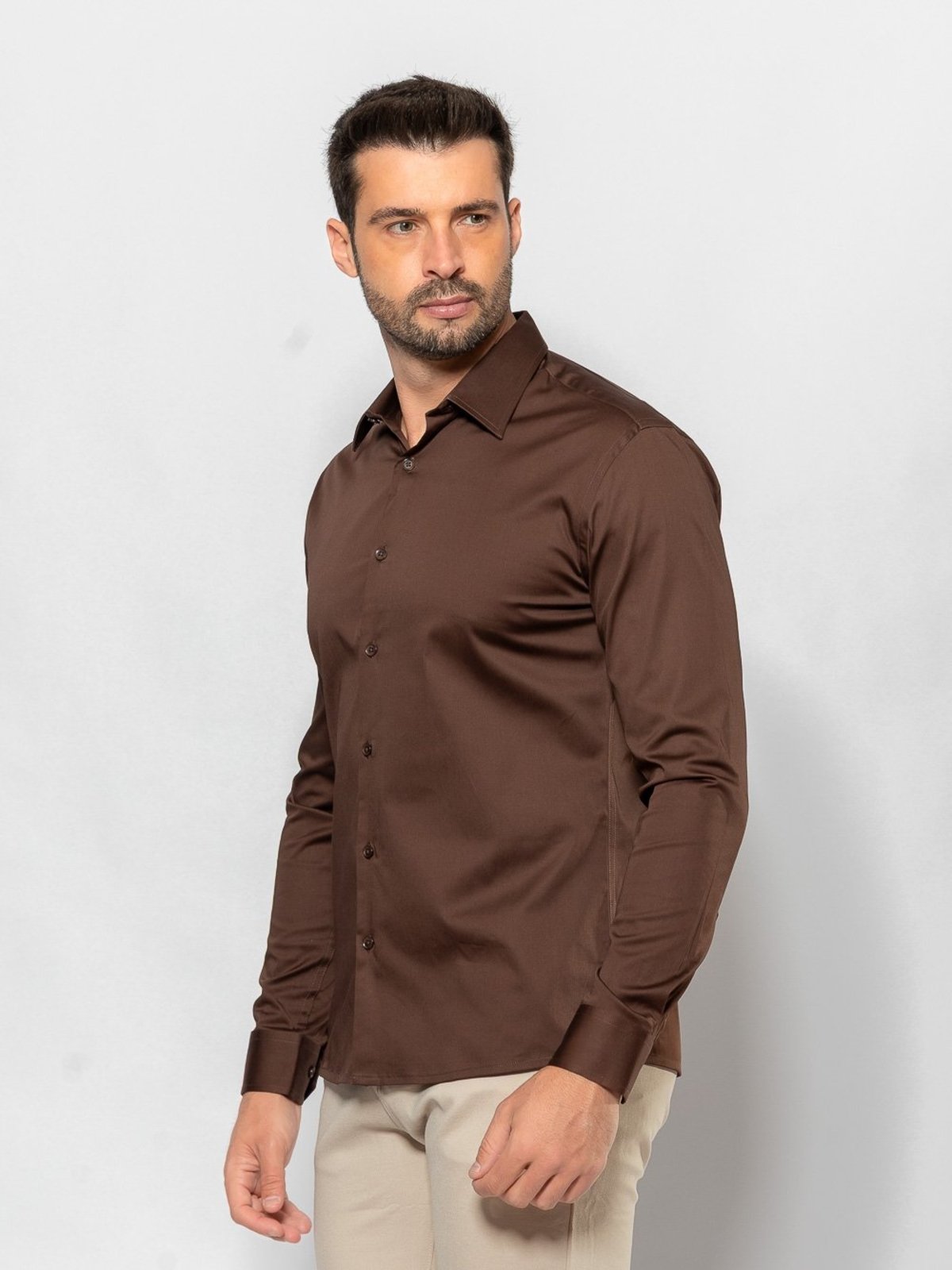 Camisa Social Masculina Acetinada Slim com Elastano Crocker