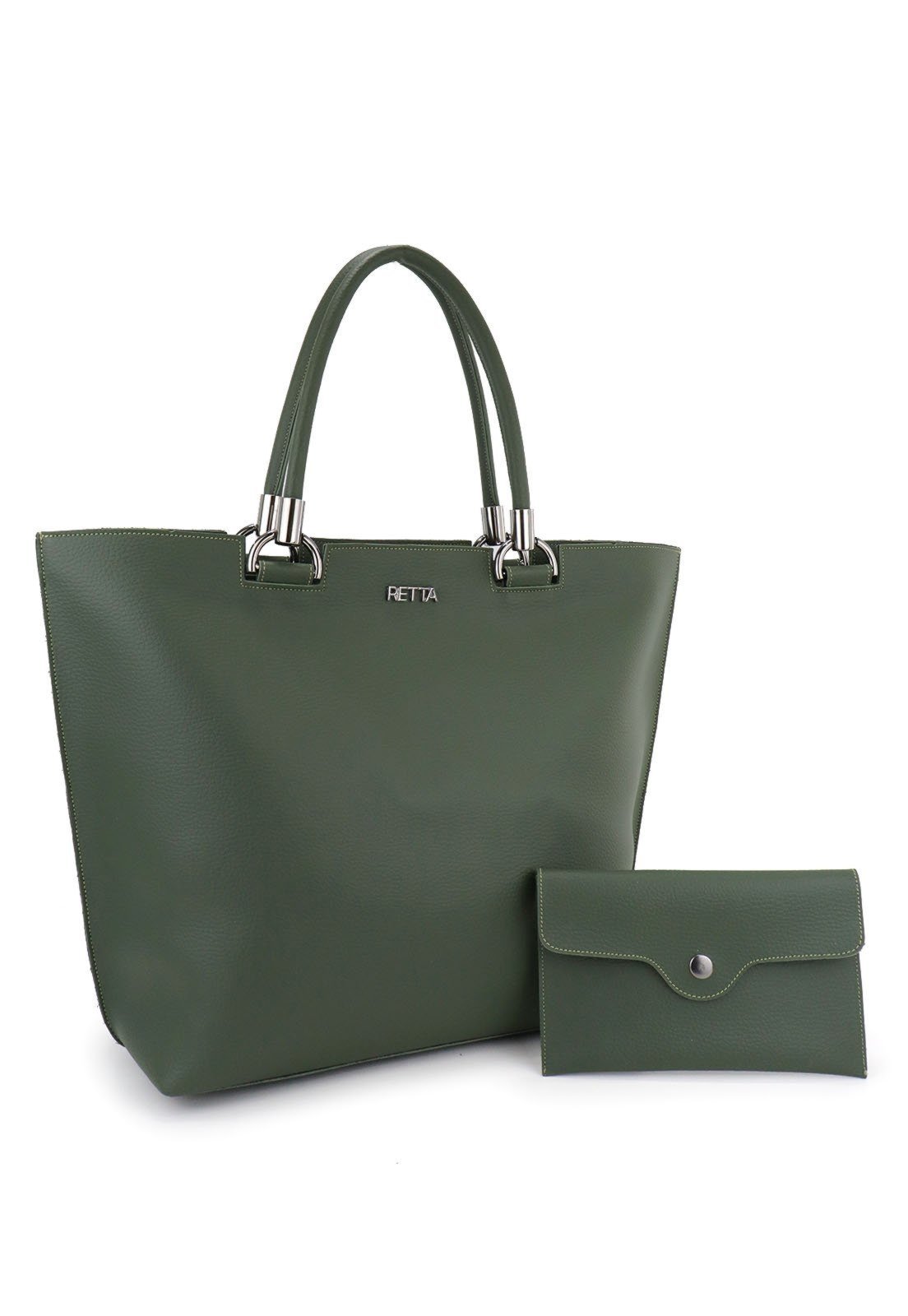Bolsa Sacola Feminina de Ombro Grande Retta Oficial Verde Militar