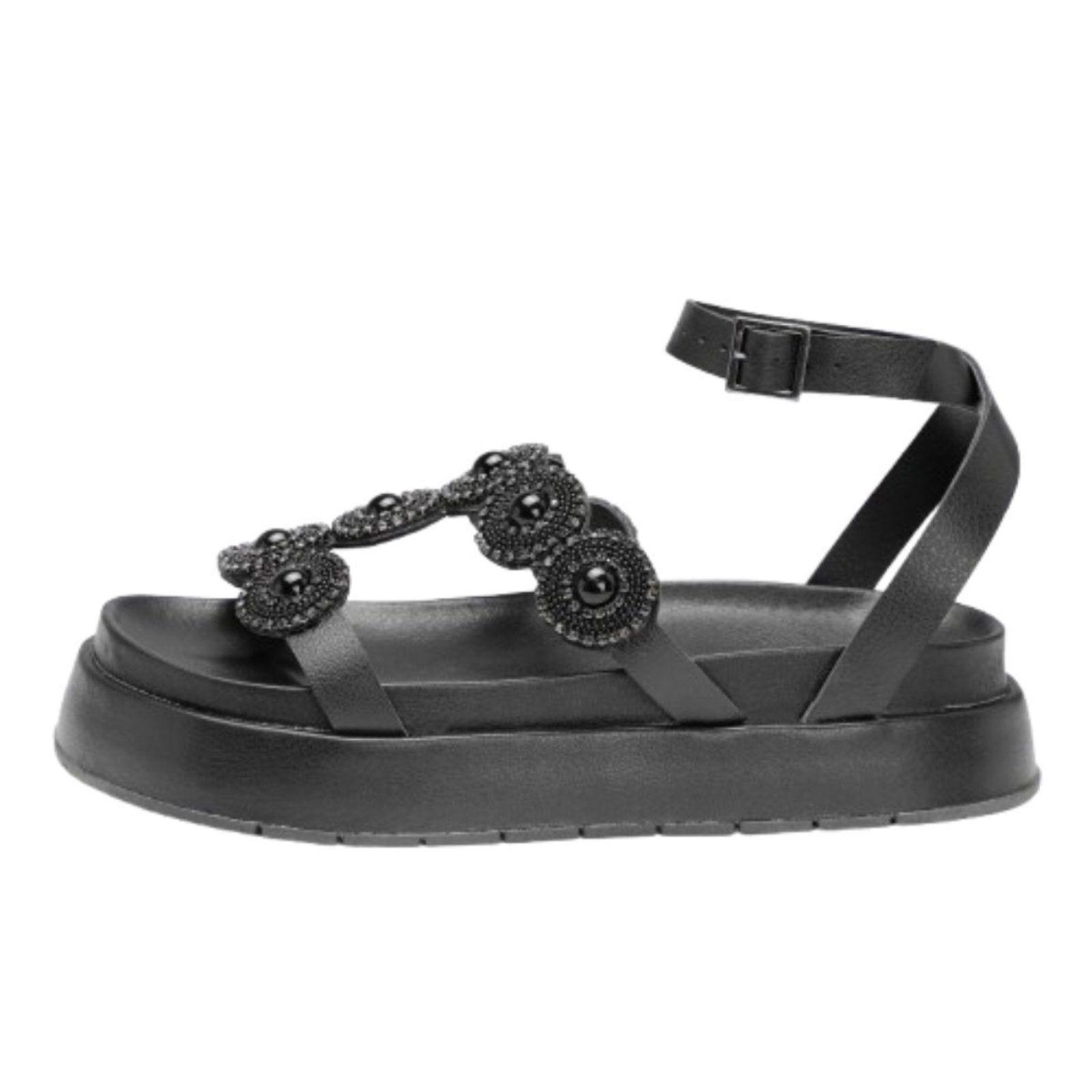 Sandália LeRUCHEL Papete Flatform Pedraria Preto