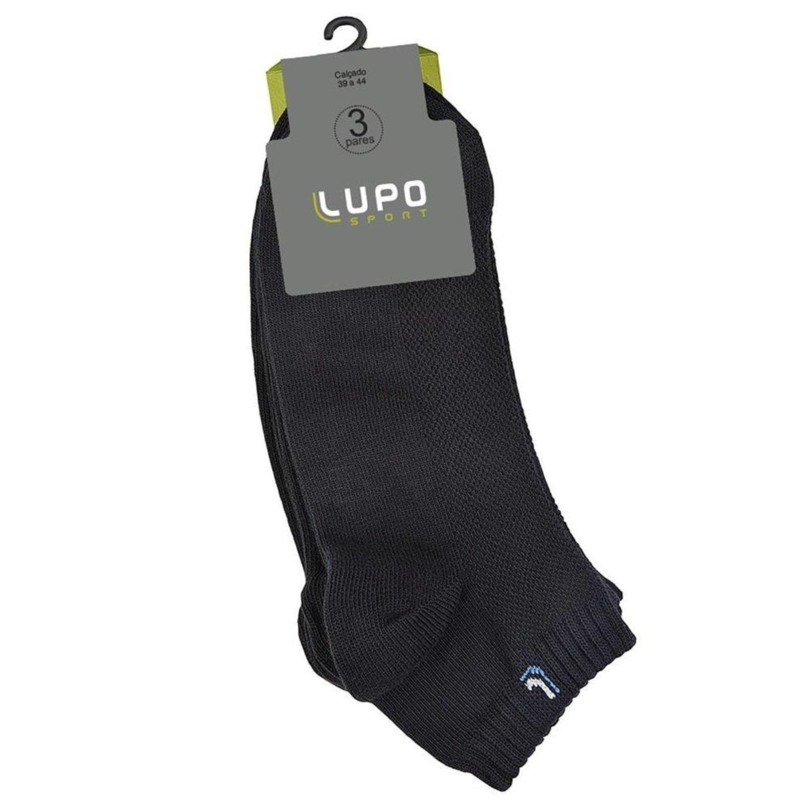 Vista 2 Kit 3 Pares Meia Curta Cano Curto Lupo Algodão Sport 3225 preto Lupo preto