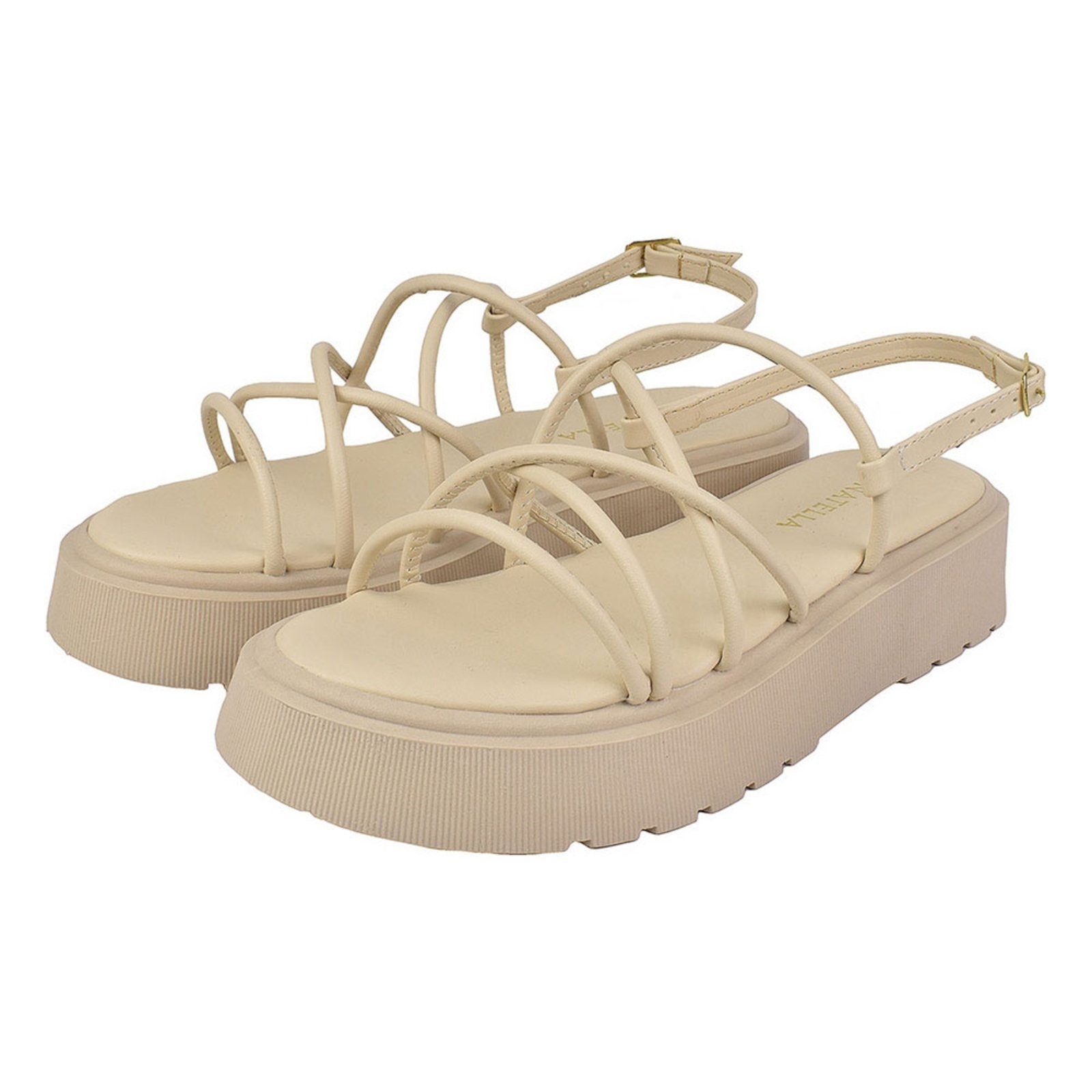 Sandália Feminina Plataforma CM Calçados Tira Colorida Verão Macia Leve Amarrar Gladiadora Off White