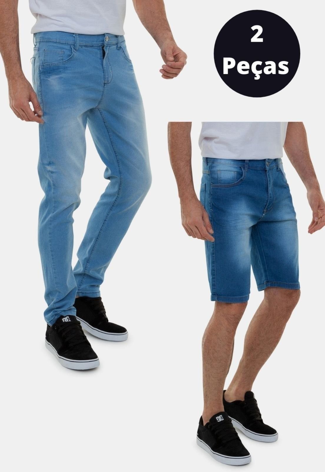 Kit 2 Peças Bermuda e Calça Jeans Tradicional Azul Barcelona