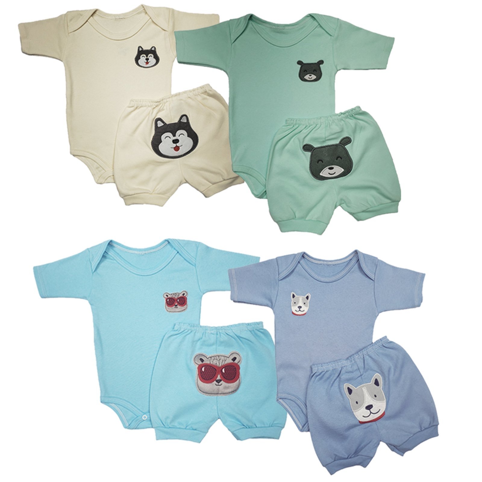 Infantil - Conjunto Roupa Body Curto e Short Bordado Menino Menina Azul