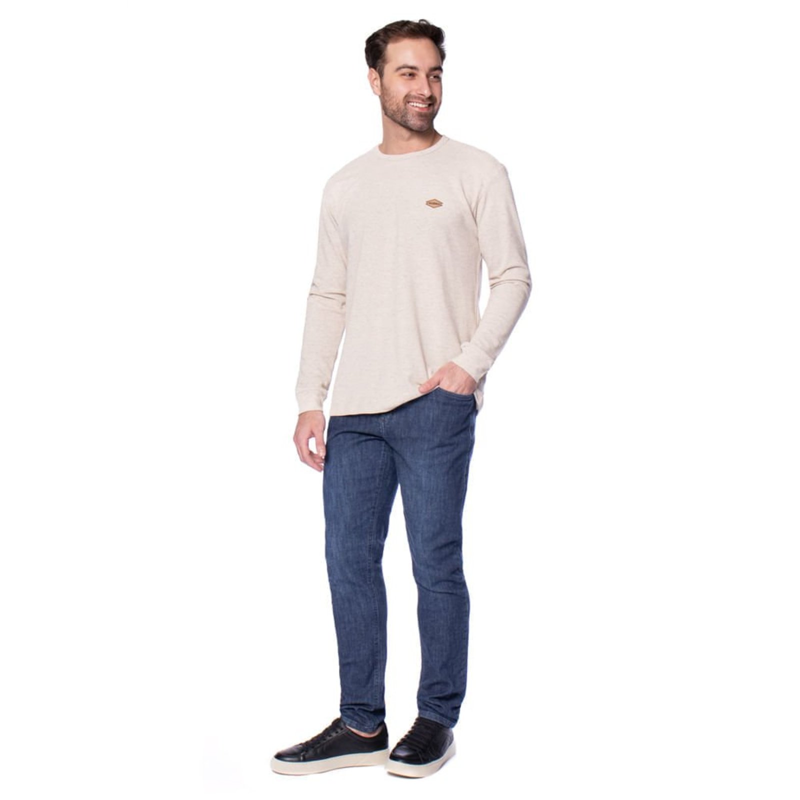 Camiseta Masculina Nicoboco Manga Longa Texturizada Bege