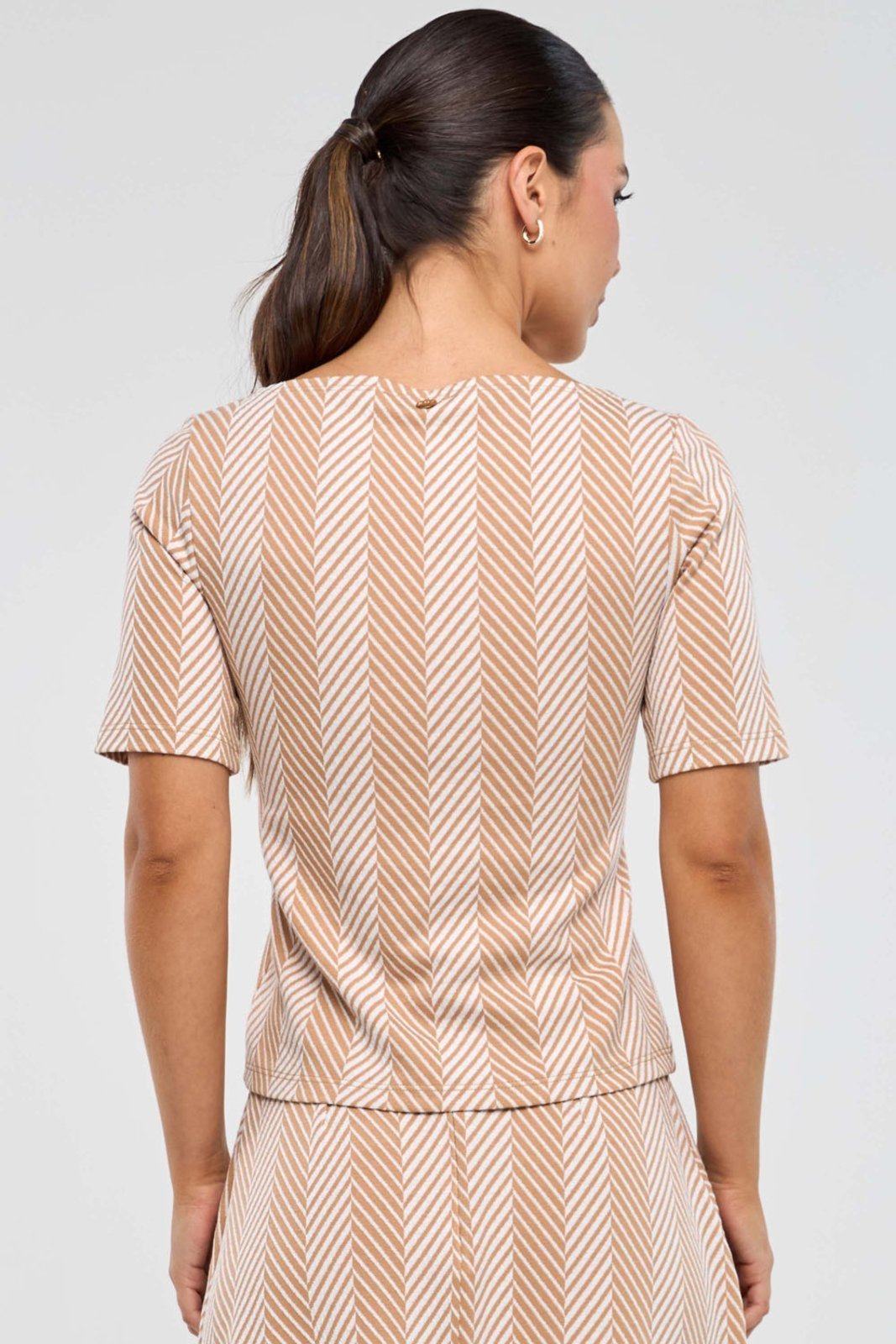 Blusa PKS Jacquard Listras Bege