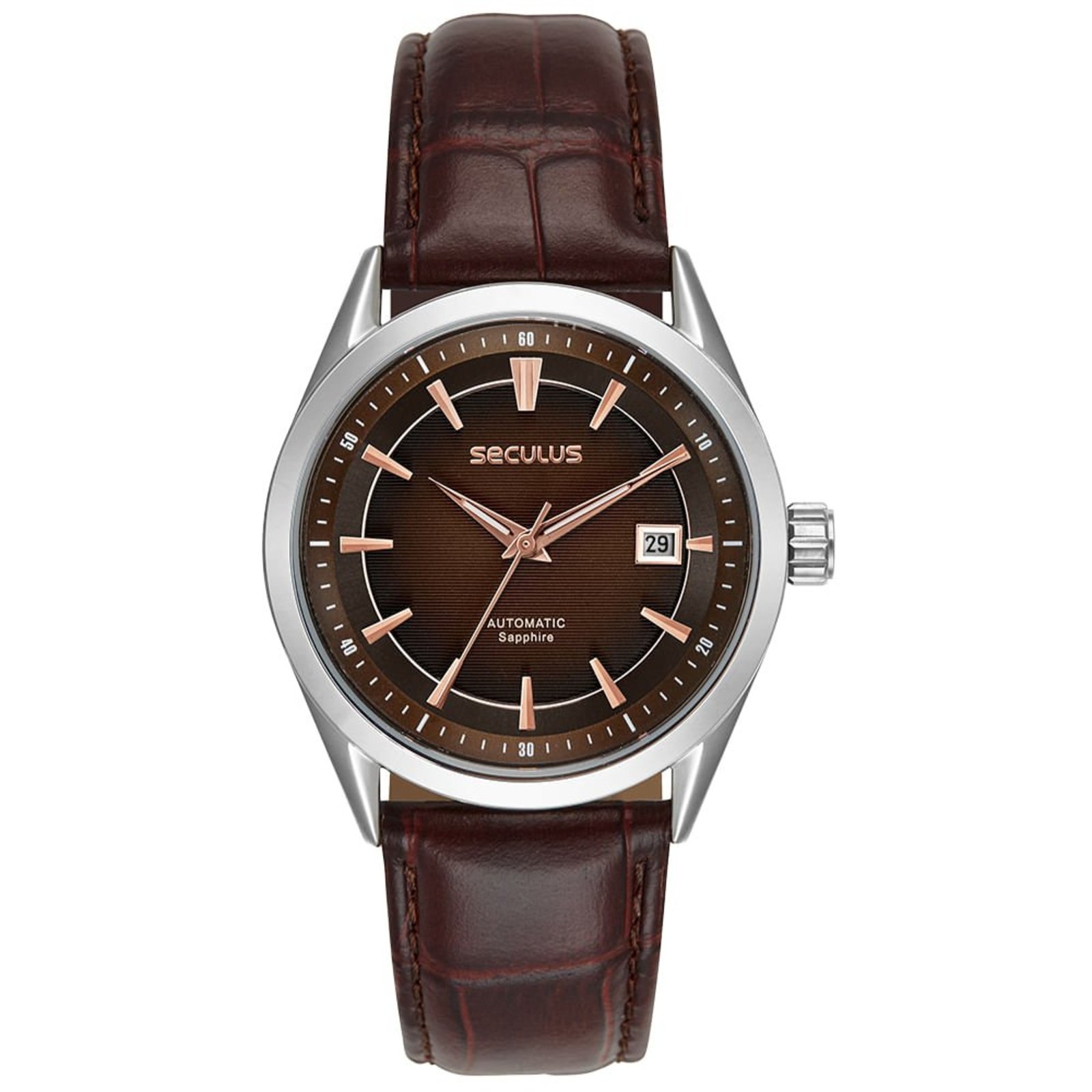 Relógio Seculus Masculino Automático Couro Marron Seculus
