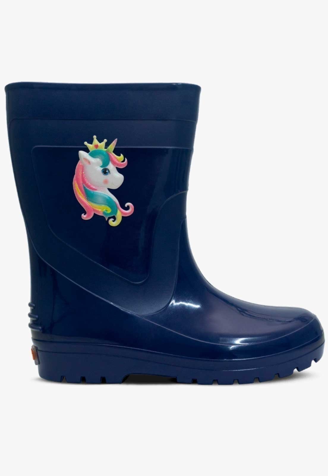 Vista 3 Infantil - Bota Galocha Feminina Pópidi Unicórnio Marinho azul marinho Pópidí azul marinho