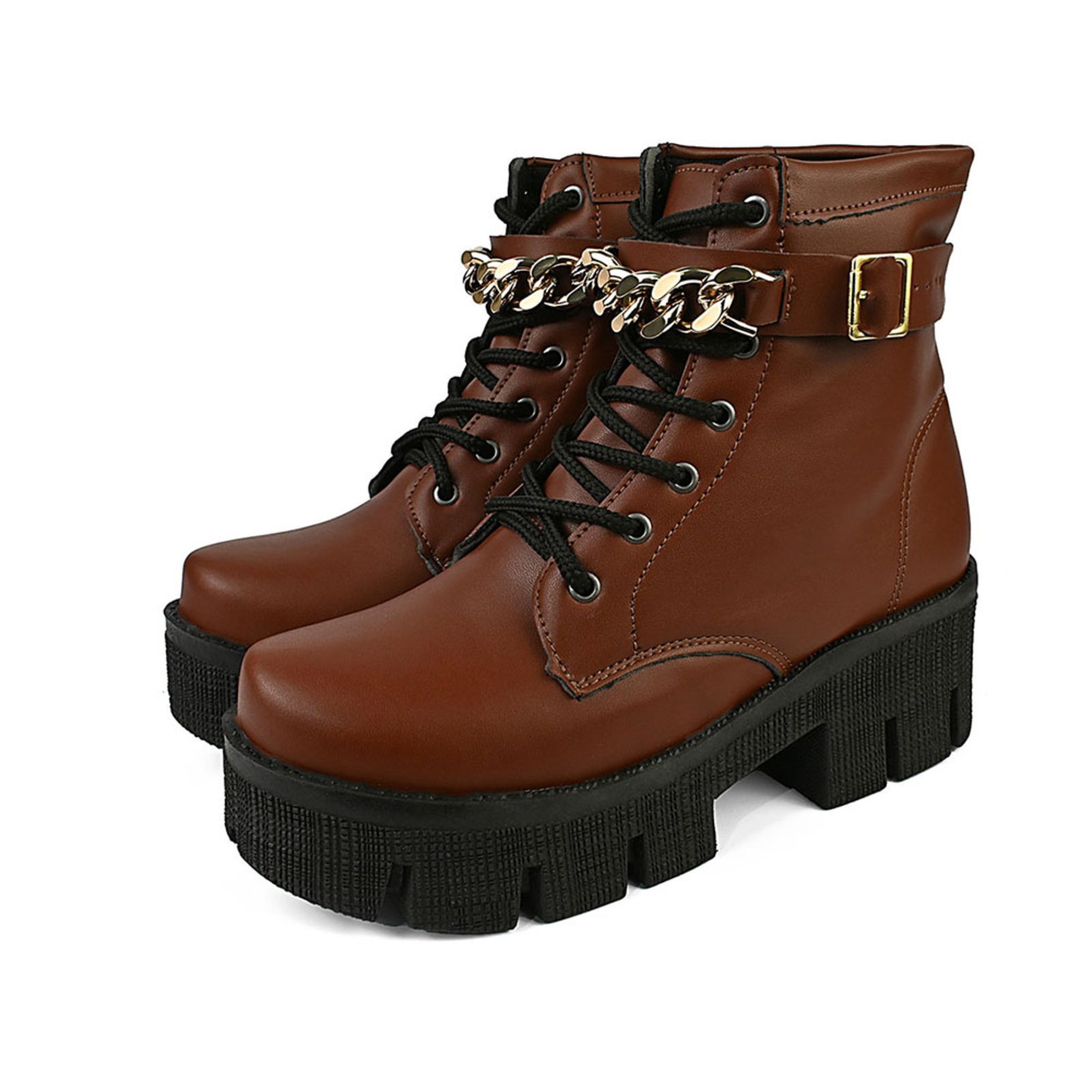Coturno Feminino Donatella Shoes Confort com Corrente Terra