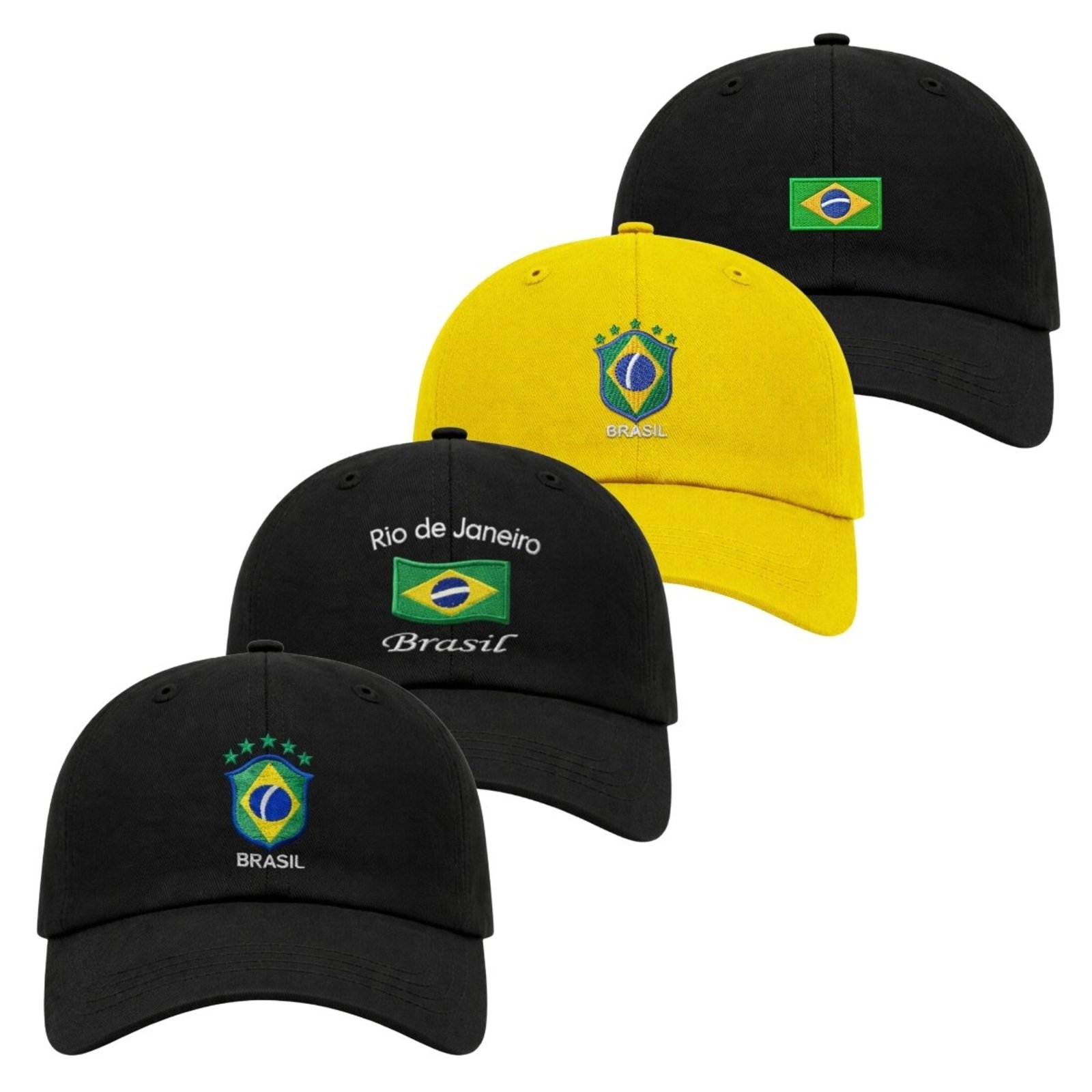 Kit 4 Bonés Aba Curva com Ajuste Moderno Confortável Brasil Bordado