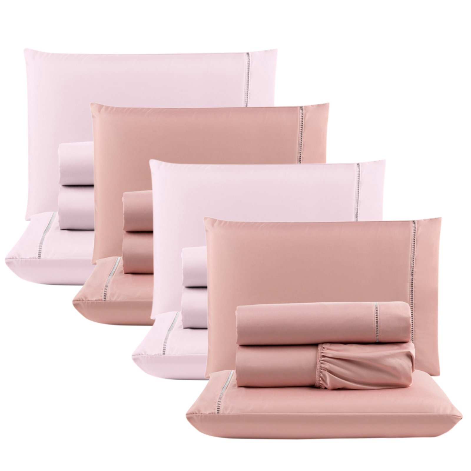 Kit c/ 4 Jogos Cama Lençol Casa Scarpa Unique Casal Padrão Micro Percal 400 Fios Ponto Palito 4 Peças - Rosê + Rosa