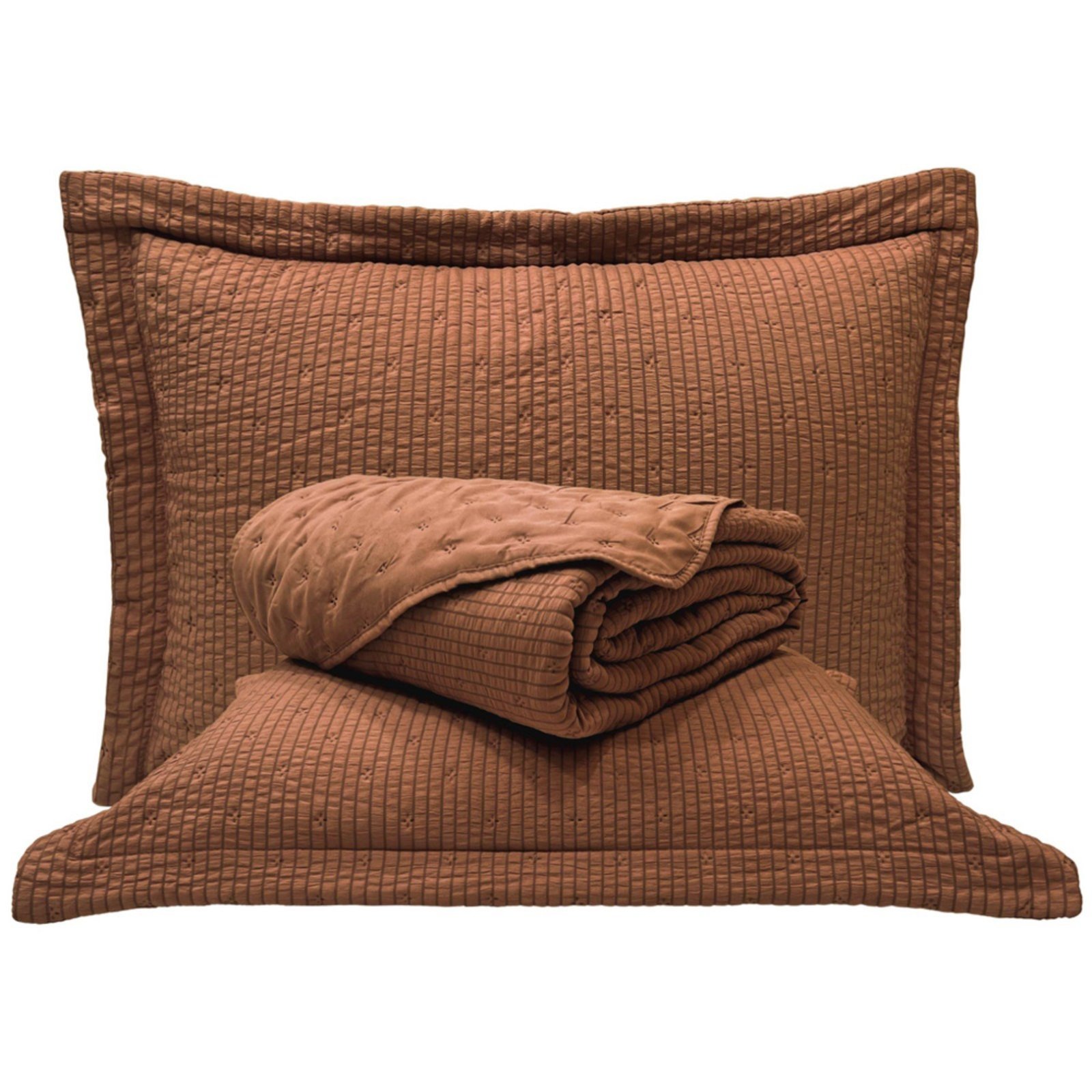 Kit Cobre Leito Colcha Casa Scarpa Anabela King Dupla Face Texturizado Percal 300 Fios 3 Peças - Castor