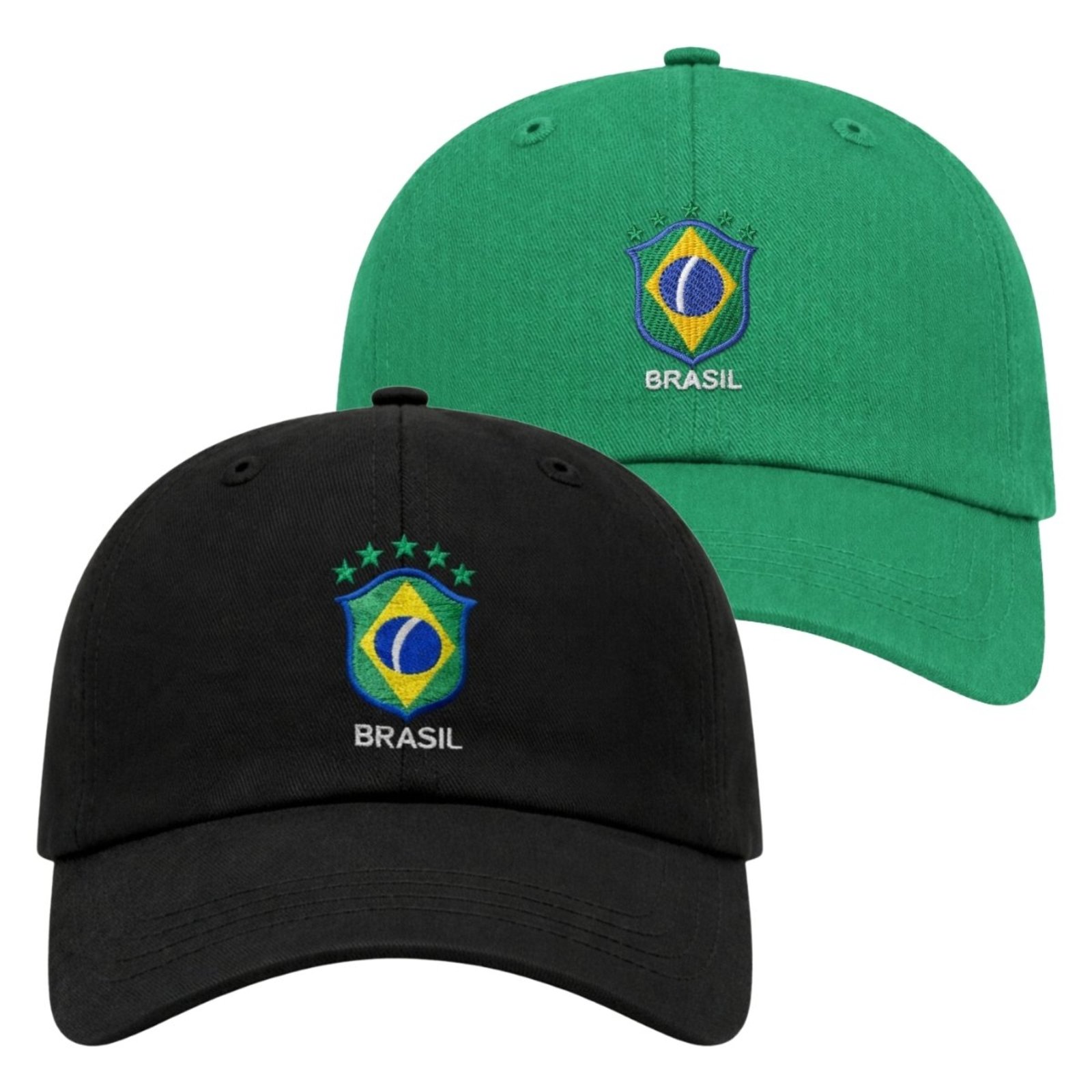 Kit 2 Bonés Aba Curva com Ajuste Moderno Confortável Brasil Bordado