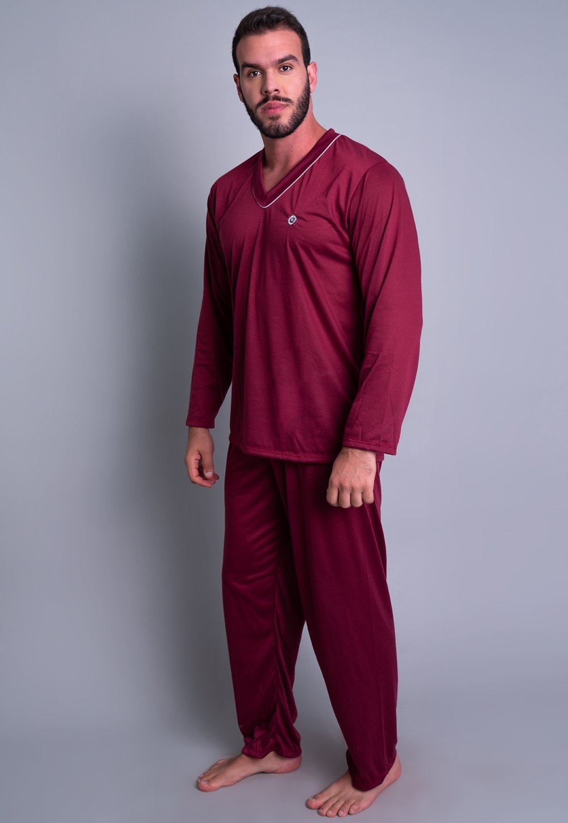 Pijama Longo MVB Modas Blusa Manga Comprida E Calça Adulto Vinho