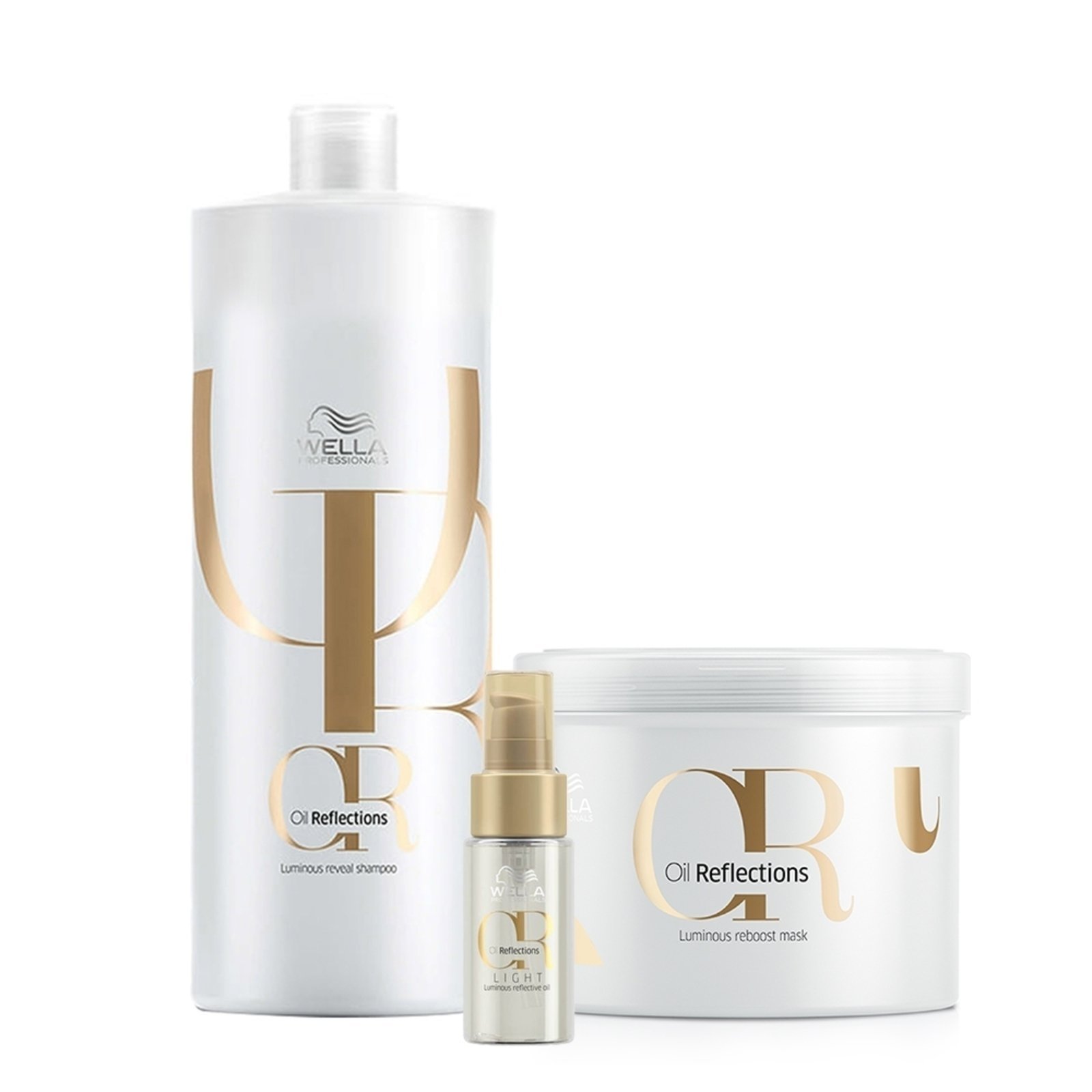 Kit Wella Professionals Oil Reflections – Shampoo + Máscara Grande + Oil Reflections Ligth 30ml (3 produtos)