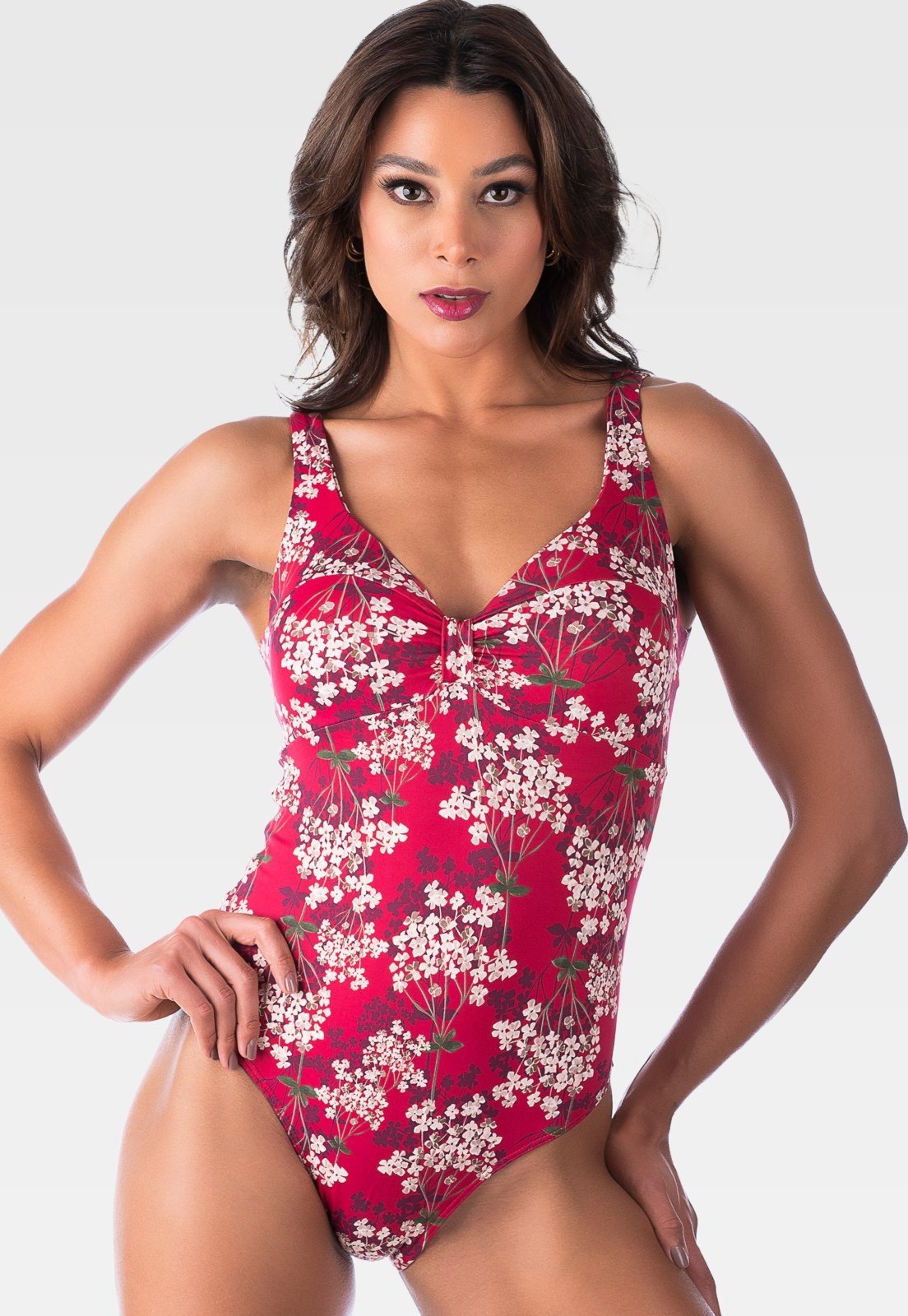 Maiô Summer Soul Com Bojo e Fecho Floral Vermelho