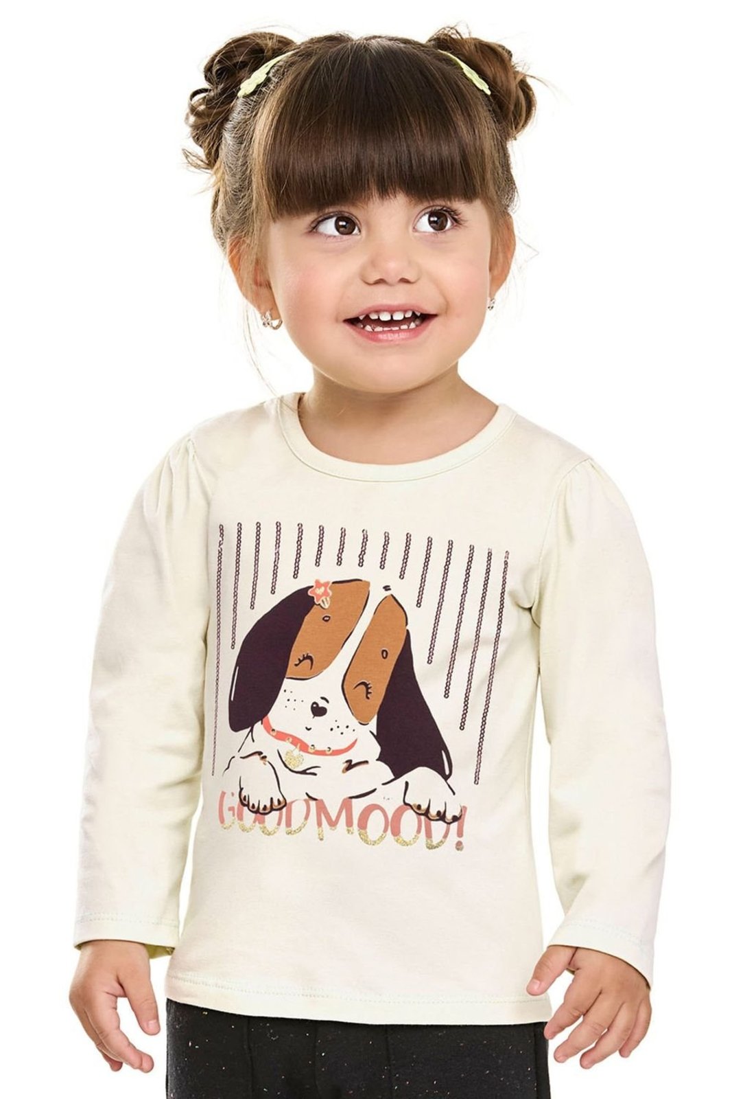 Infantil - Blusa Longa Menina Estampa Cachorro Elian Bege