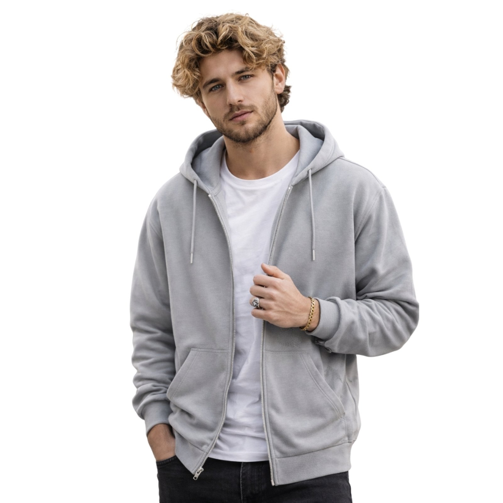 Jaqueta De Moletom Ziper Blusa Masculina Com Bolso e Capuz Liso
