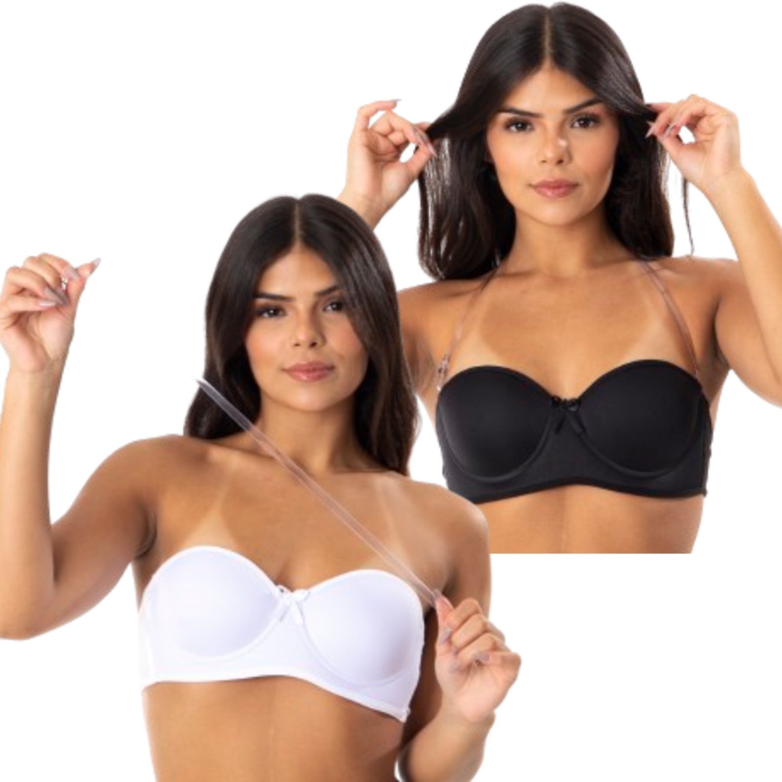 Kit 2 Sutiã Tomara Que Caia Reflexo Íntimo Com Bojo Alça Removível Transparente Preto e Branco