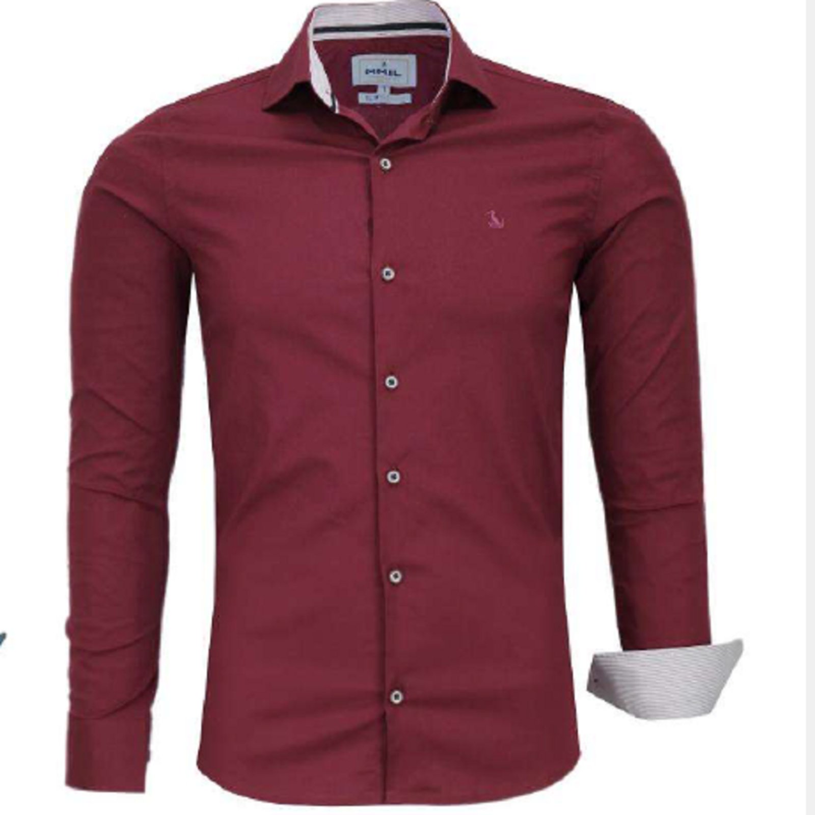 Camisa Social Manga Longa Lisa com Elastano Exclusivo Amil Bordô