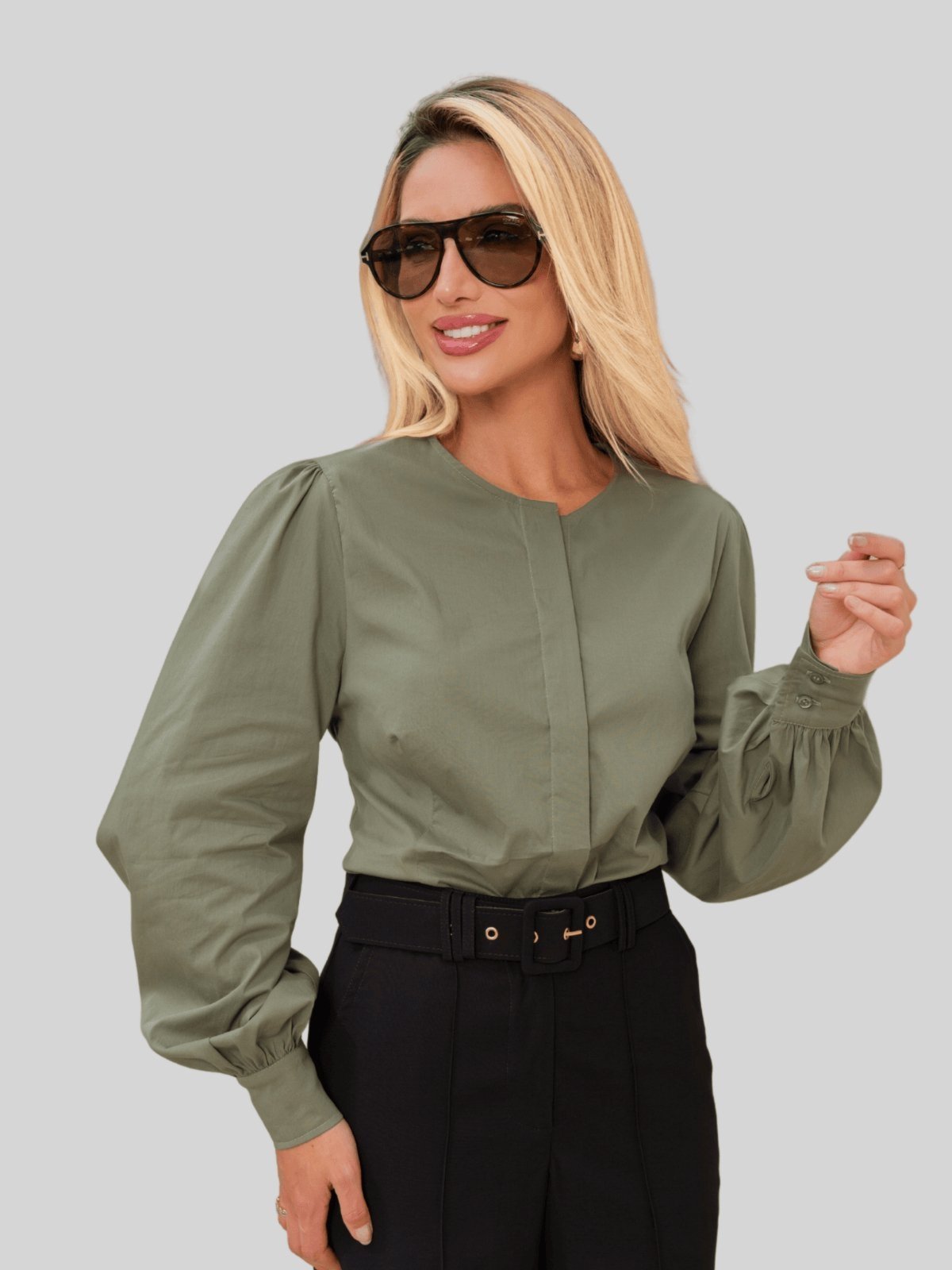Camisa Miss e Misses Alicia Gola Careca Manga Longa Verde