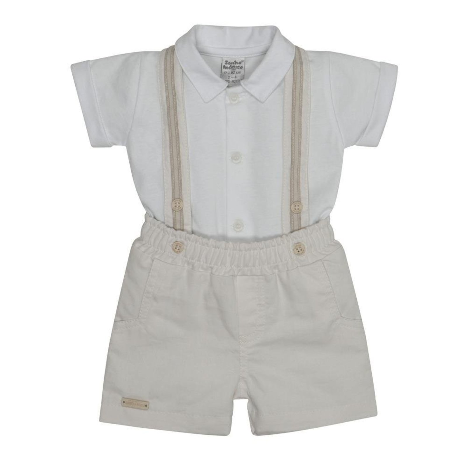 Infantil - Conjunto Menino Branco com Suspensório Sonho Mágico G Branco