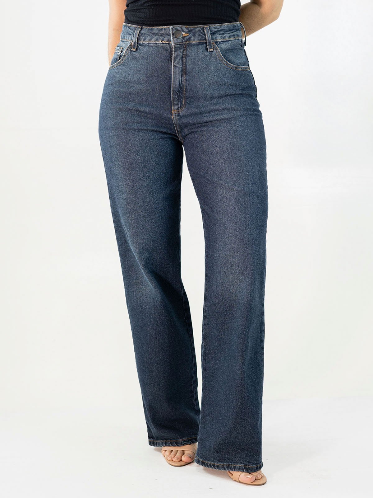 Calça Feminina Jeans Noite Wide Leg Cintura Alta Anticorpus