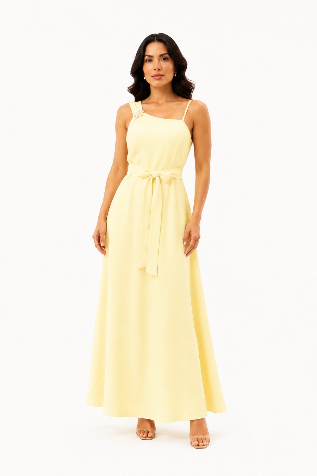 Vestido Longo D Bell Outlet Fashion Assimétrico Amarelo