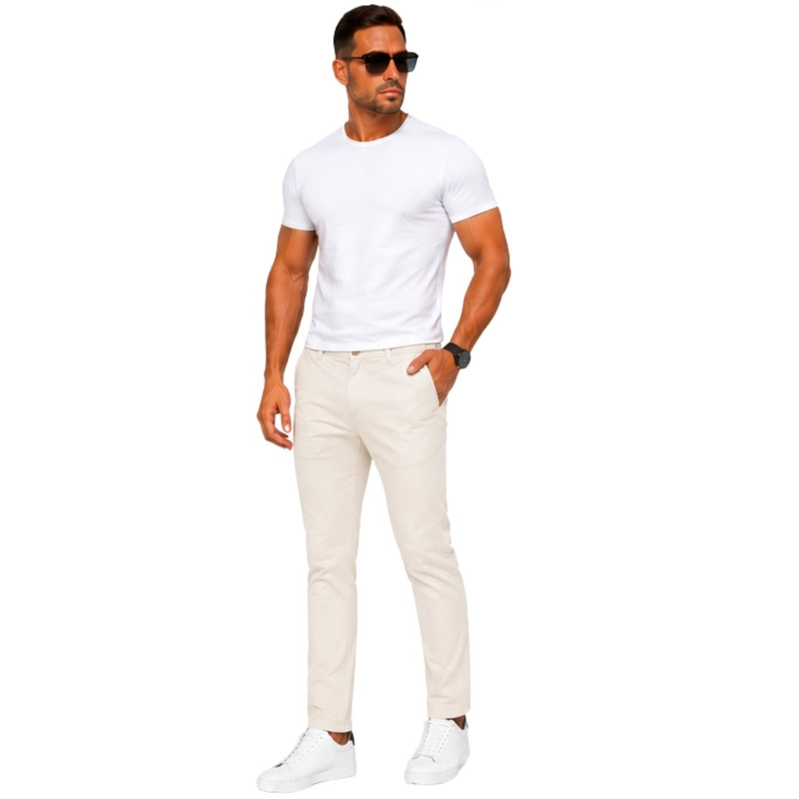 Calça Masculina Slim em Sarja Premium Casual Conforto e Elegância Bege
