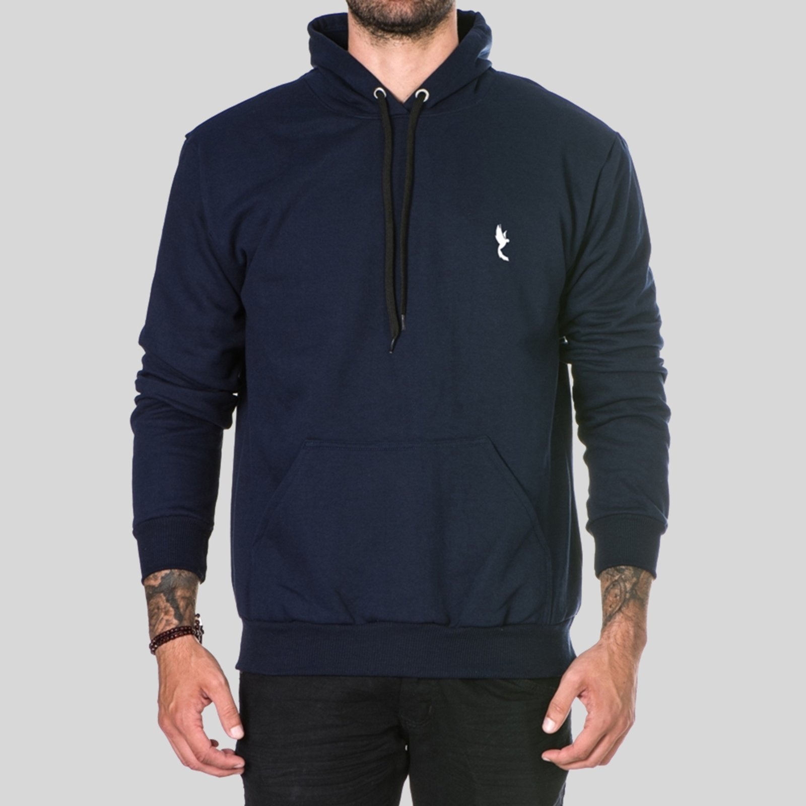 Blusa Moletom Inverno Polo Blu Com Capuz e Bolso Canguru Marinho