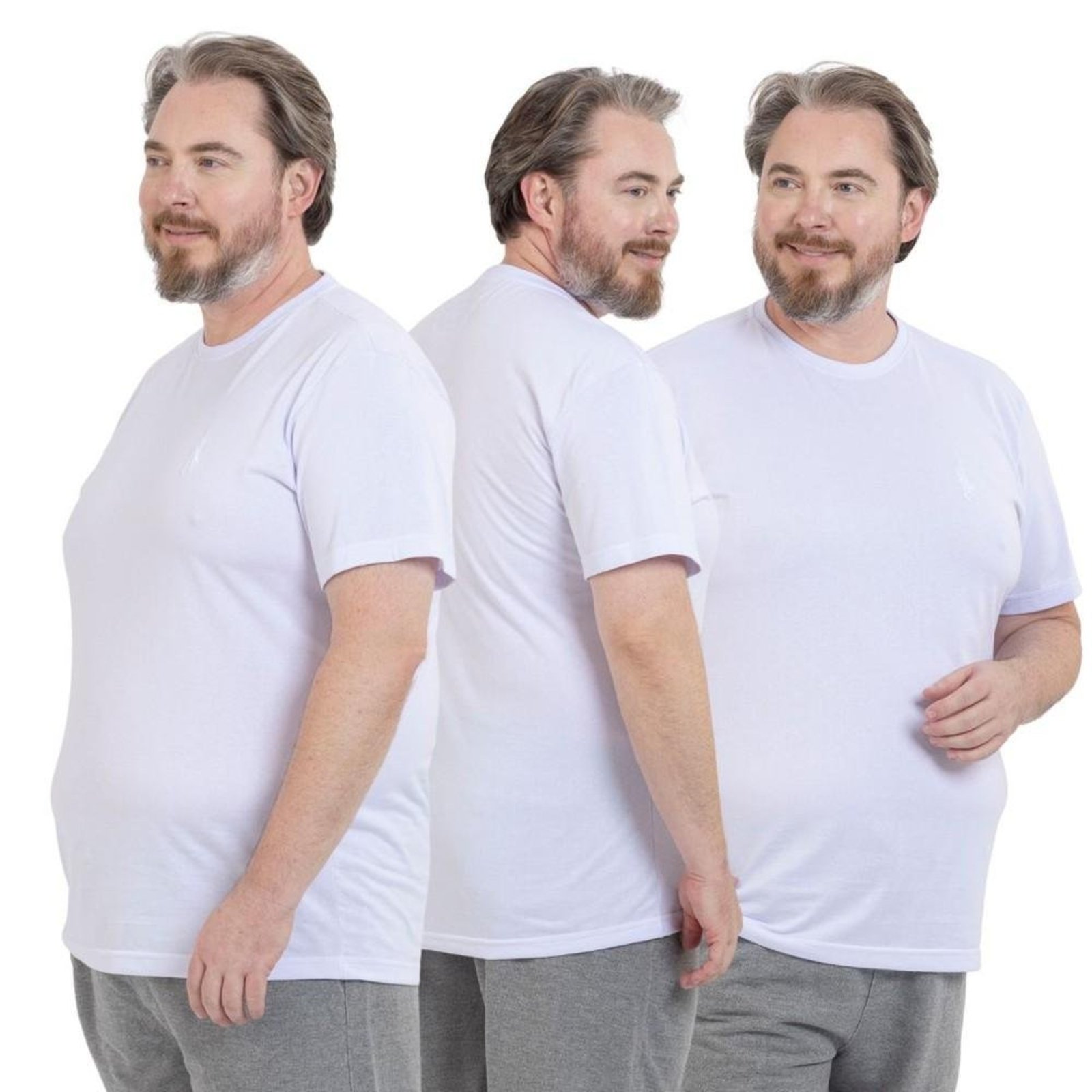 Kit 3 Camiseta Plus Size Básica Casual Masculina Confortável em Malha Leve
