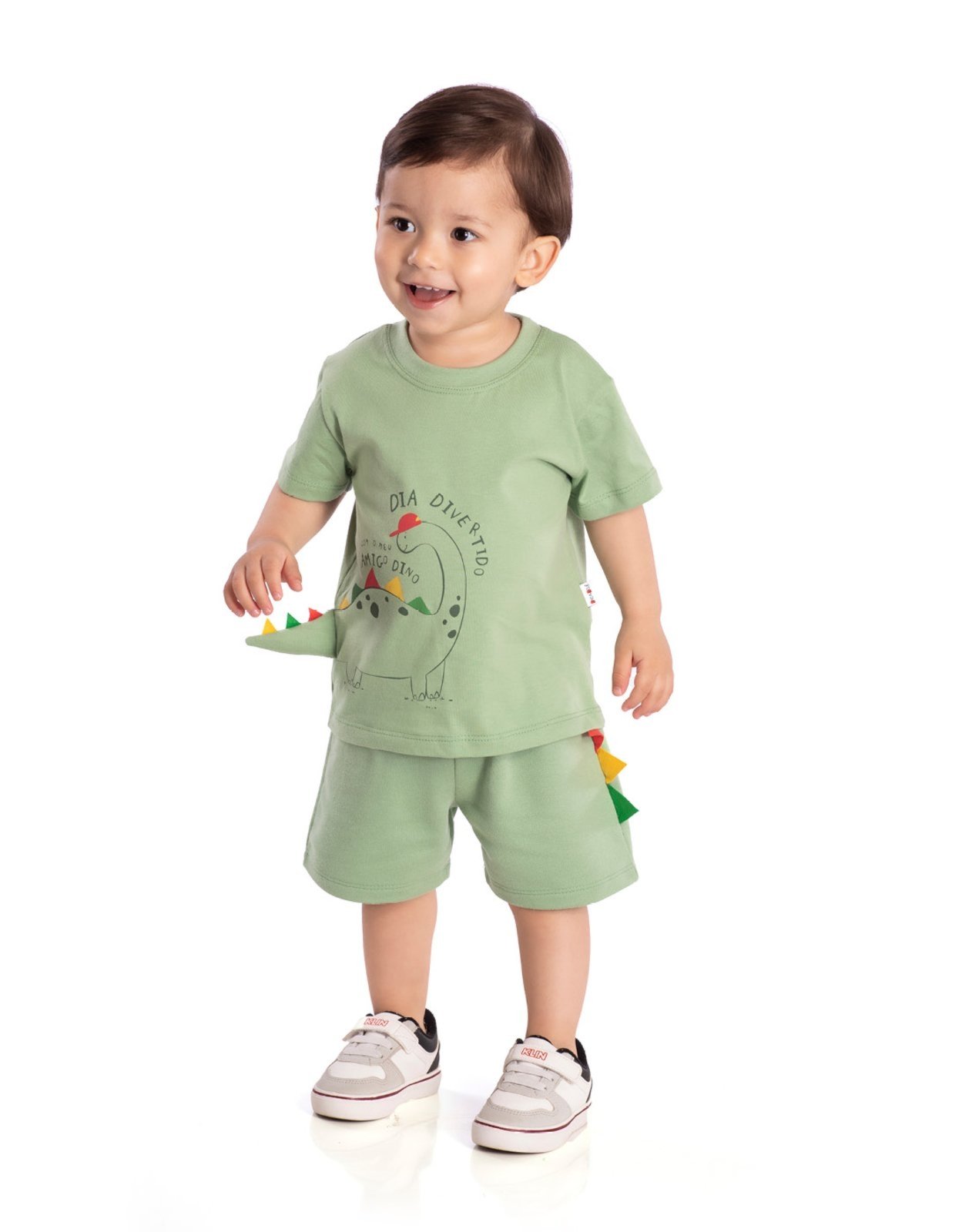 Infantil - Conj. camiseta manga curta dino + bermuda moletinho verde