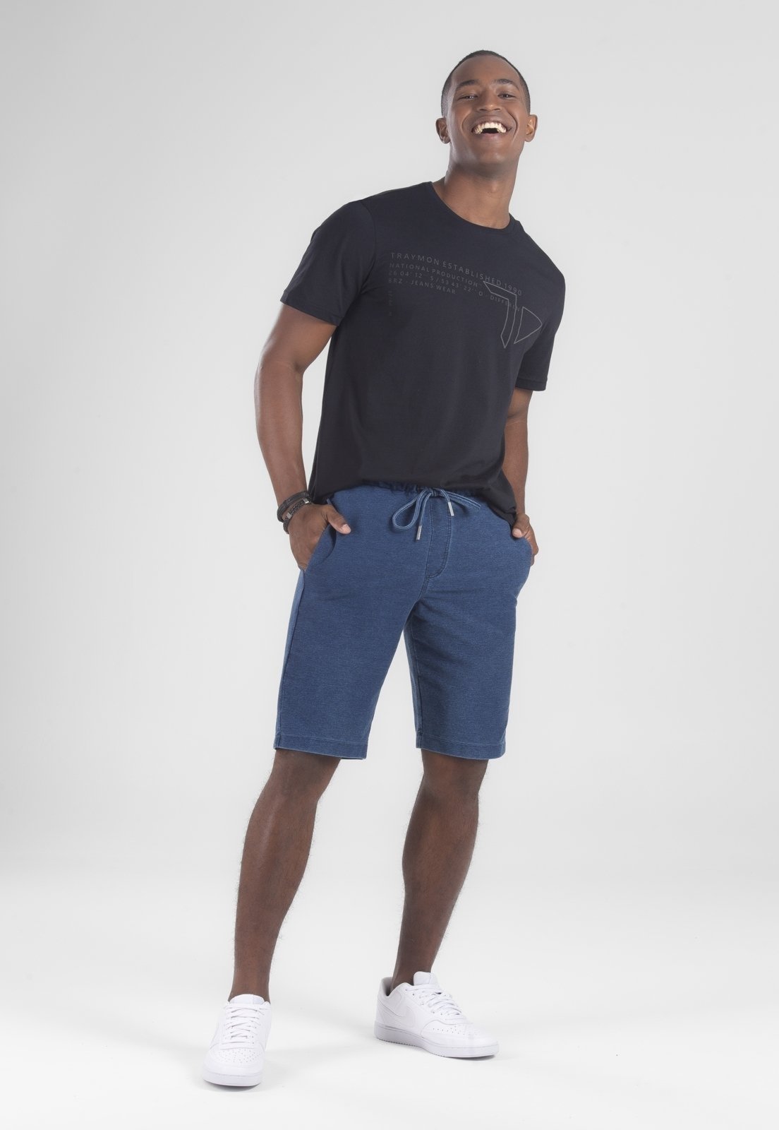 Bermuda Jogger Moletom Denim Traymon Azul Escuro