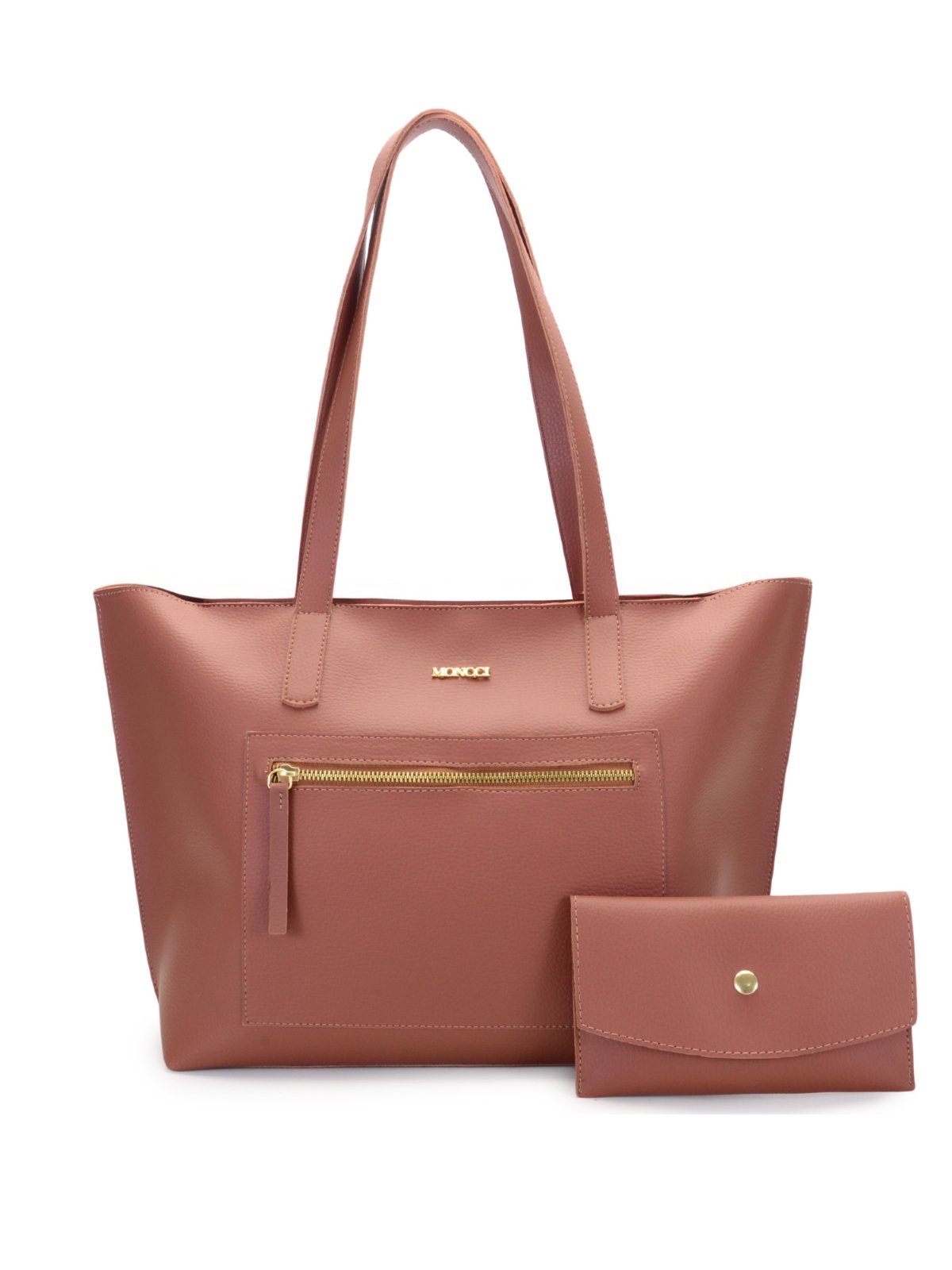 Bolsa Sacola Grande de ziper com bolso na frontal Moncci Caramelo