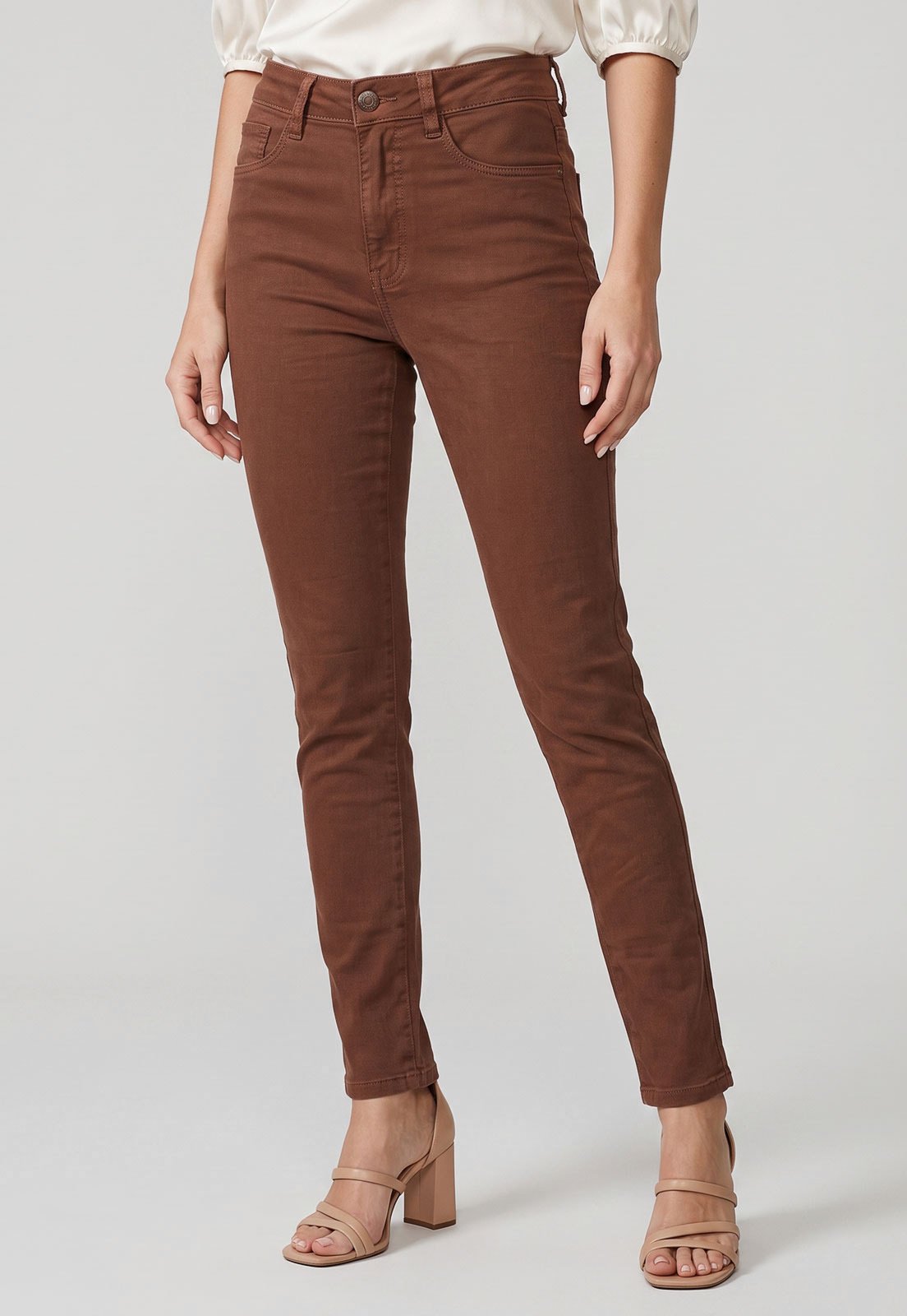Calça Sarja Feminina Sawary Push Up Marrom