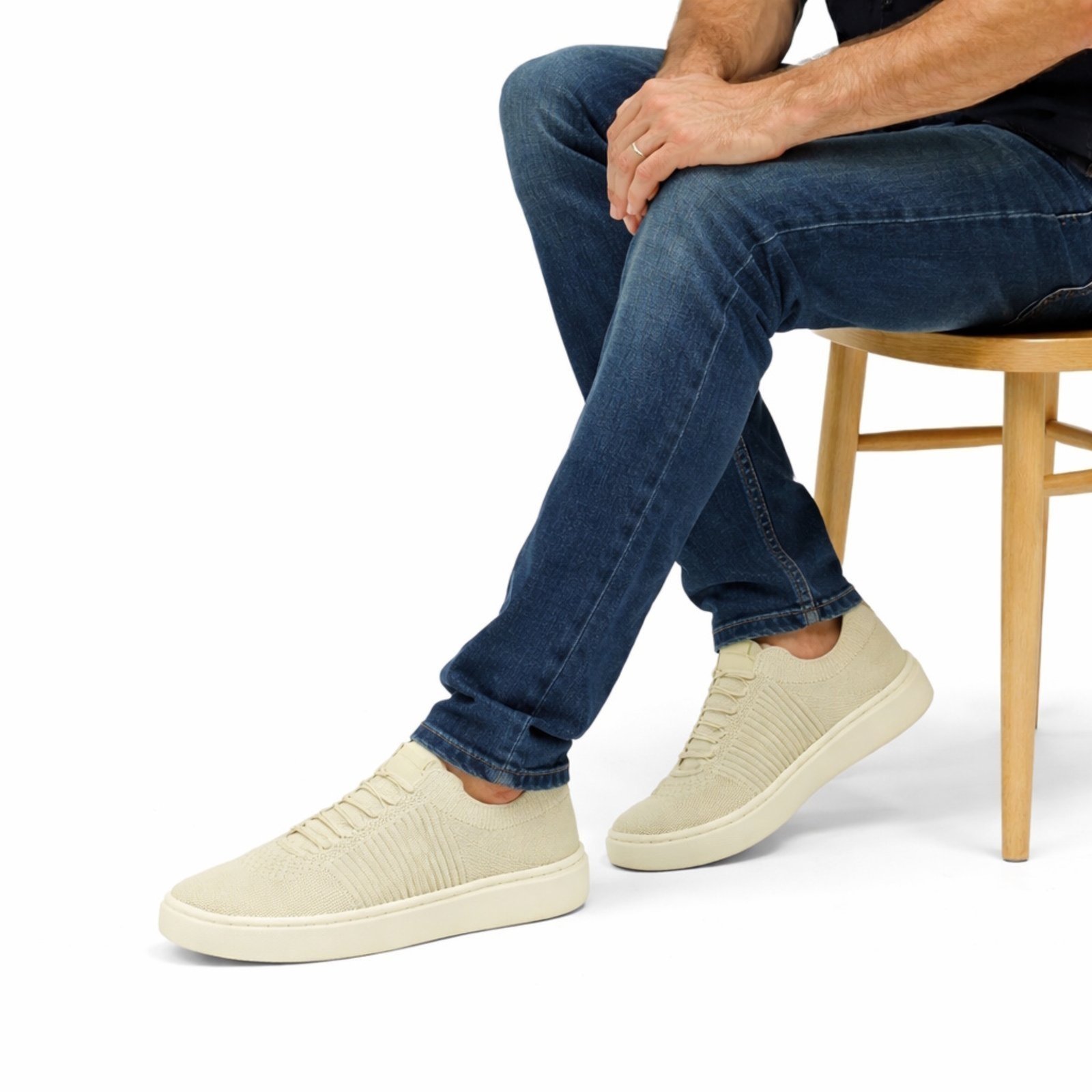 Tênis Masculino Knit Sapatenis Casual Moderno Elegante Confortavel Bege