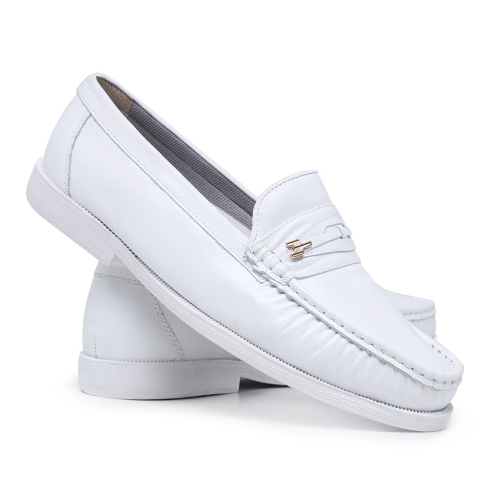 Sapato Mocassim Masculino De Couro Médico Enfermeiro Macio Leve Schiareli 1018 Branco
