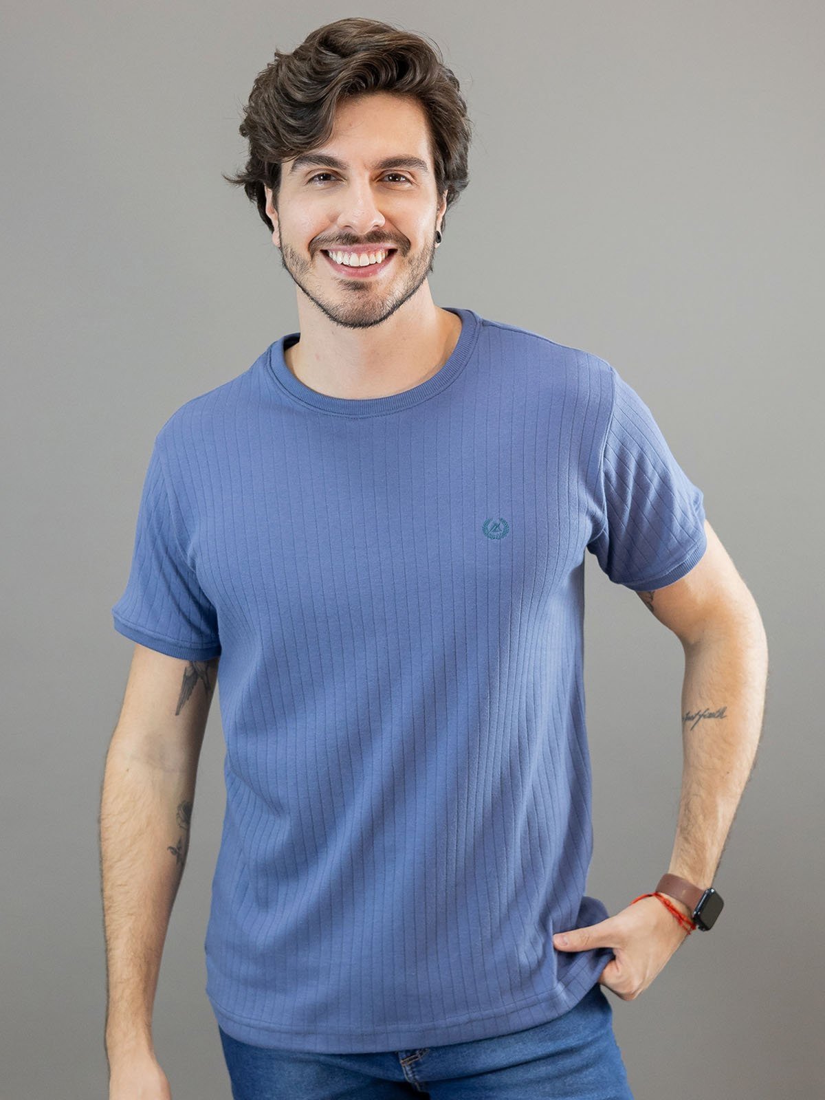 Camiseta Slim Masculina Suedine Textura Listrada Anticorpus