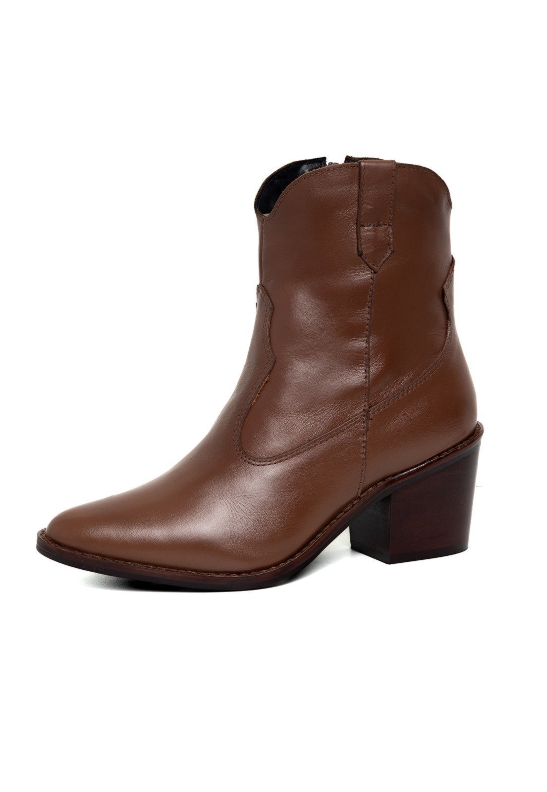 Bota Western Texana Bico Fino Cano Curto Country Couro Conhaque Tellini Store
