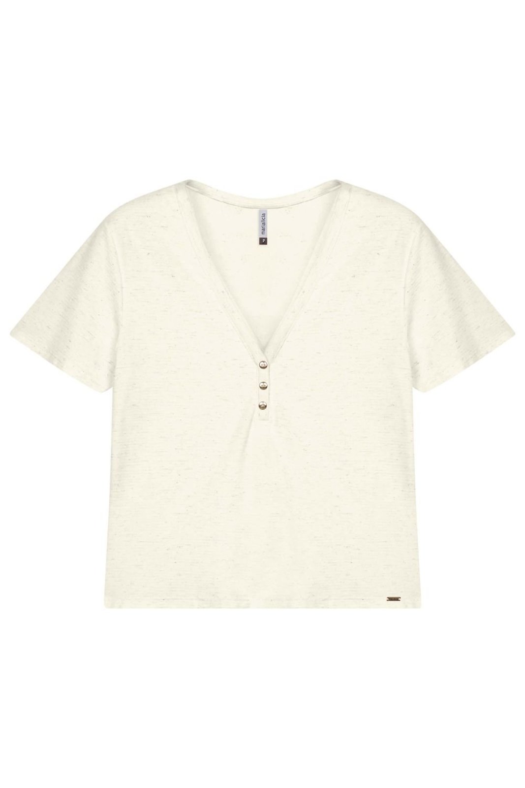 Blusa Feminina Gola V Com Botões Marialícia Bege